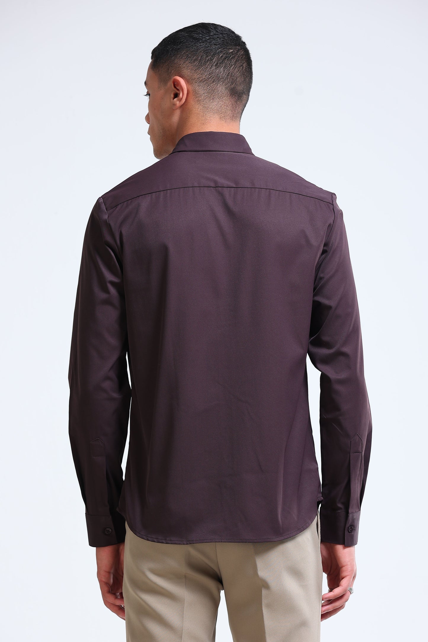 Men's Slim Fit Casual Solid Shirt Dk Brown