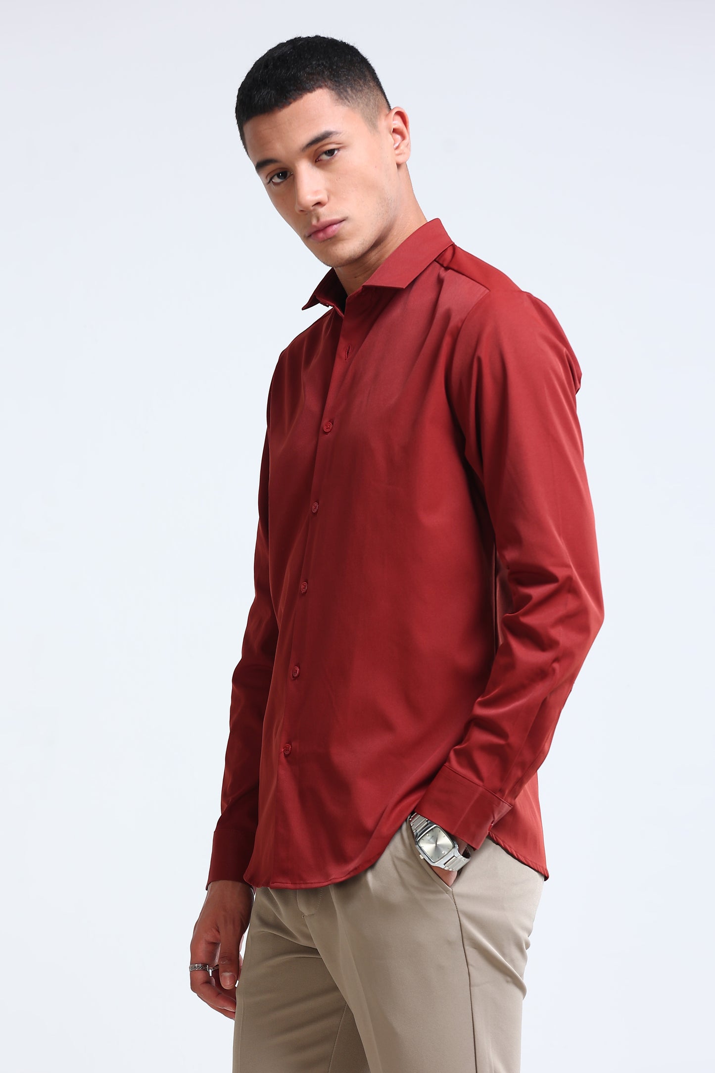 Men's Slim Fit Casual Solid Shirt Rust Brown