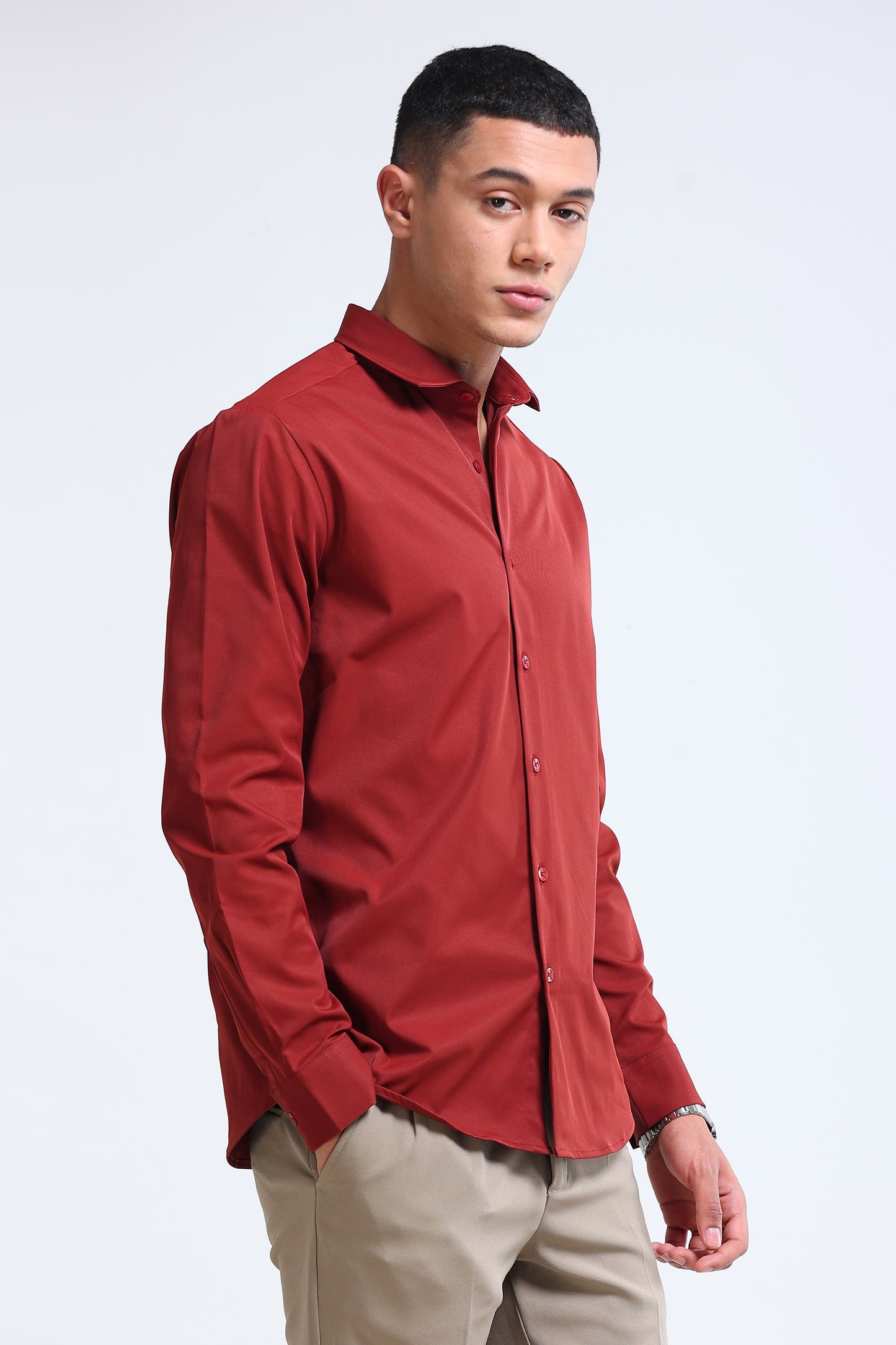 Men's Slim Fit Casual Solid Shirt Rust Brown
