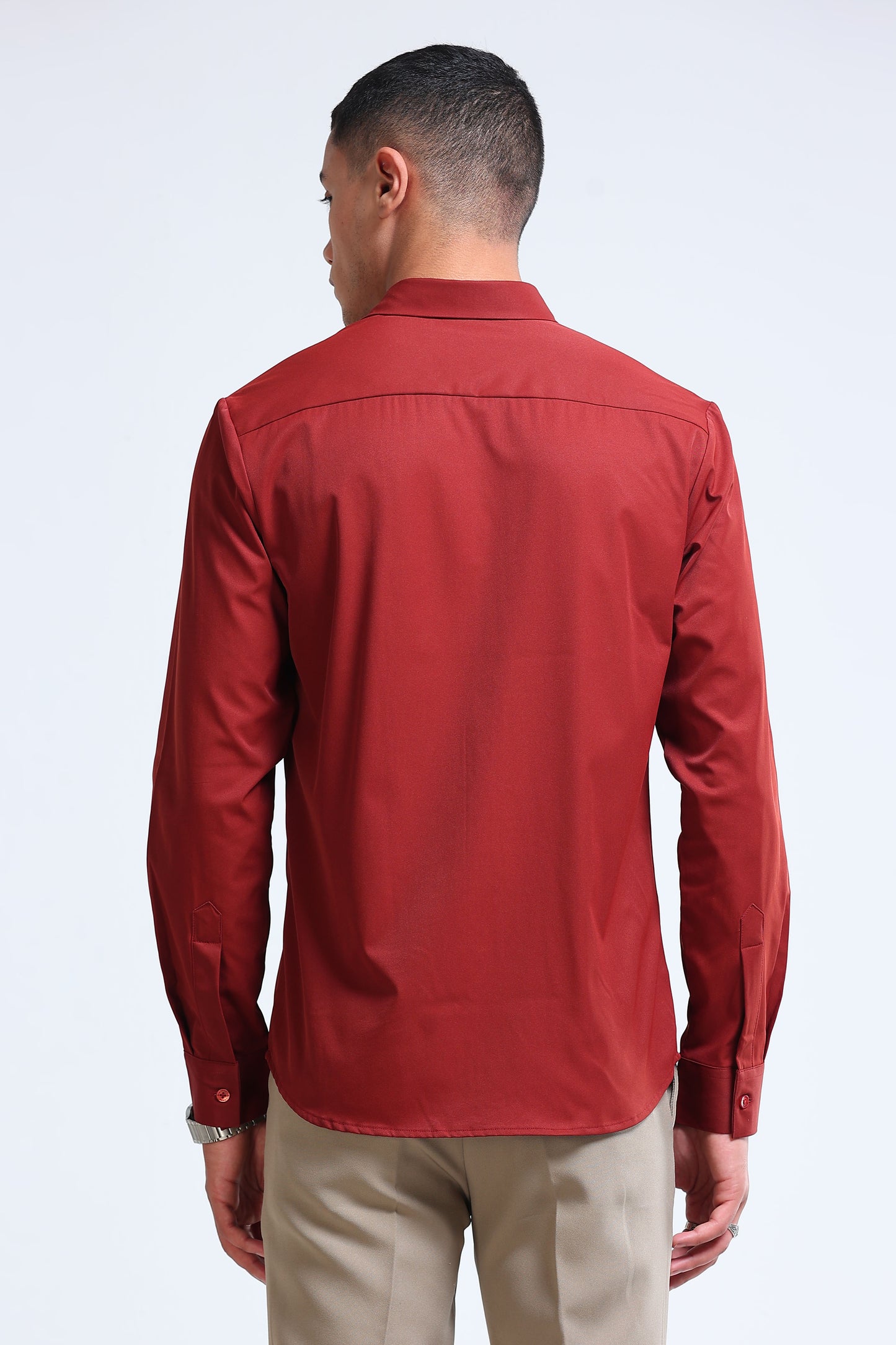 Men's Slim Fit Casual Solid Shirt Rust Brown