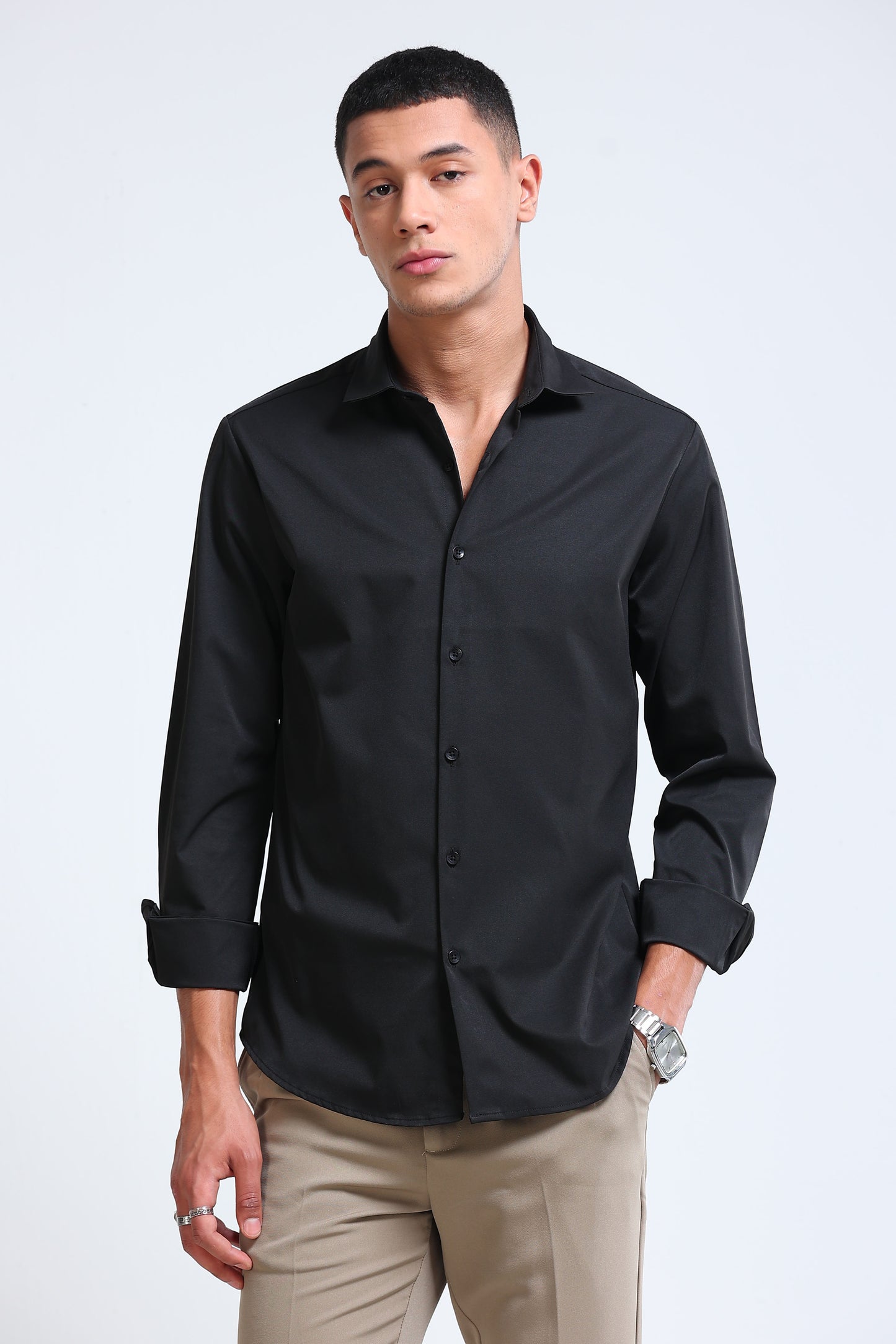 Men's Slim Fit Casual Solid Shirt Black