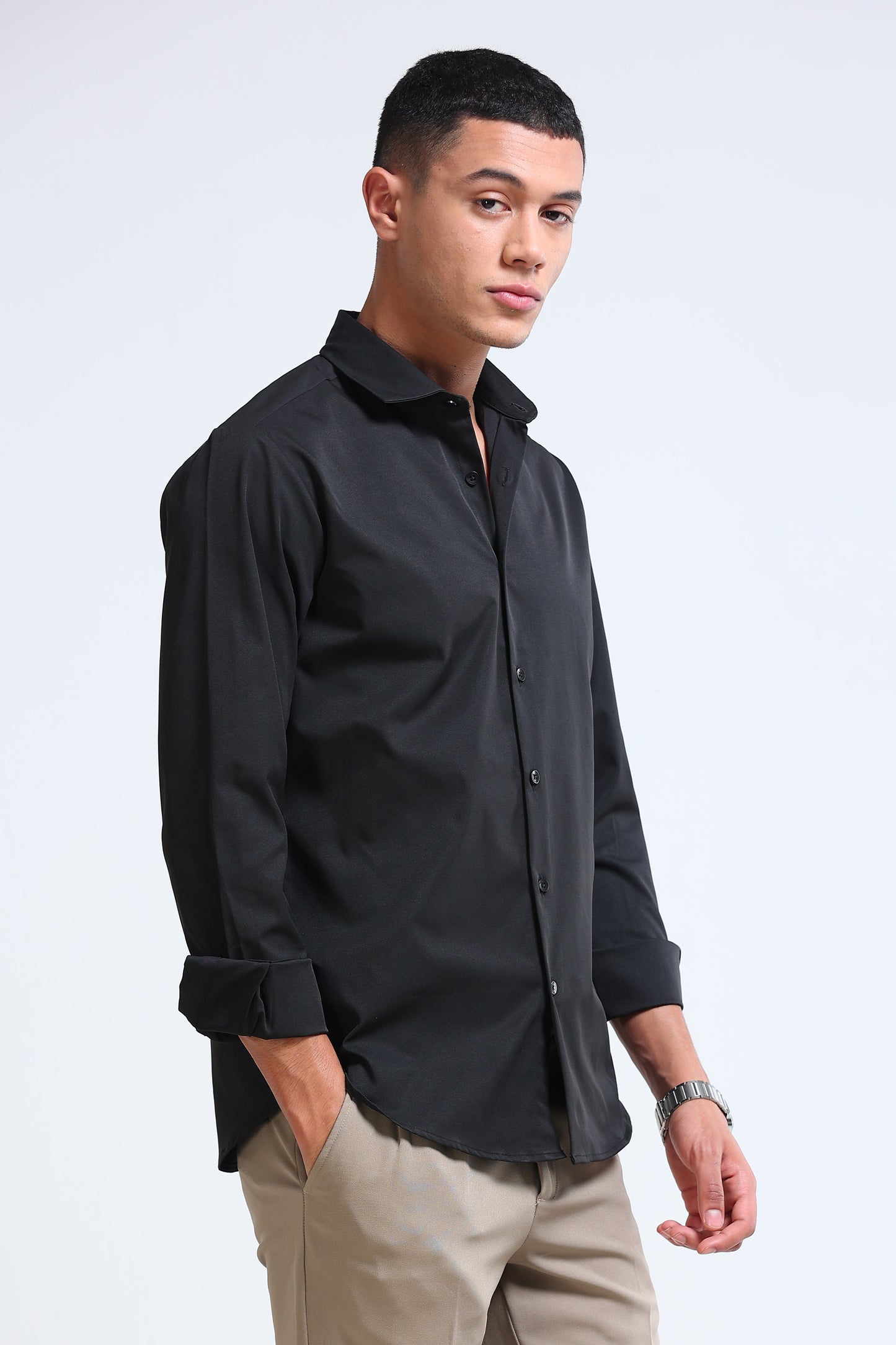 Men's Slim Fit Casual Solid Shirt Black
