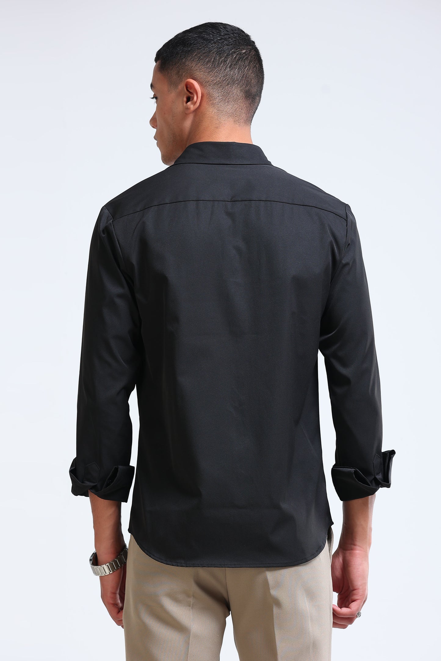 Men's Slim Fit Casual Solid Shirt Black
