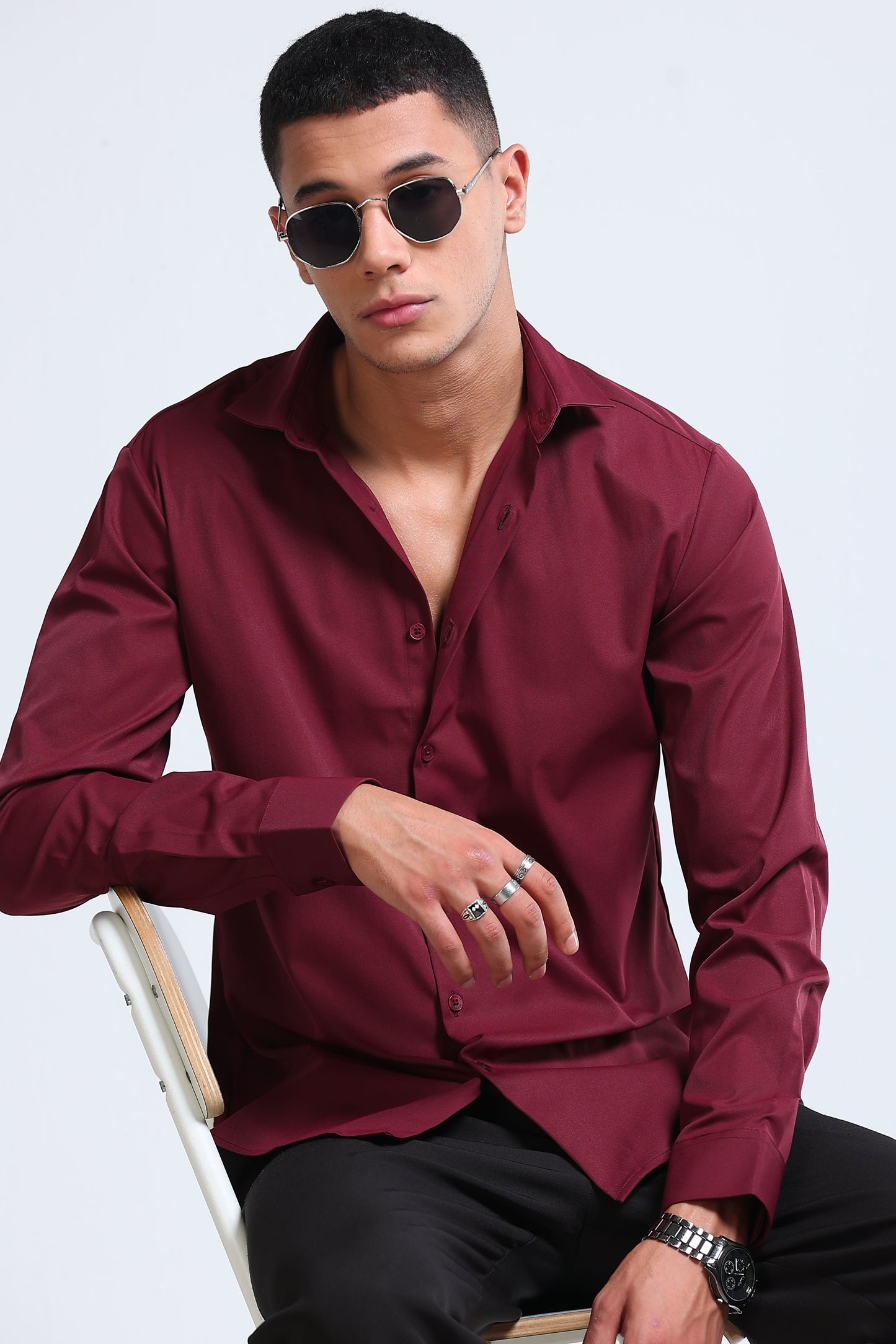 Men's Slim Fit Casual Solid Shirt Maroon