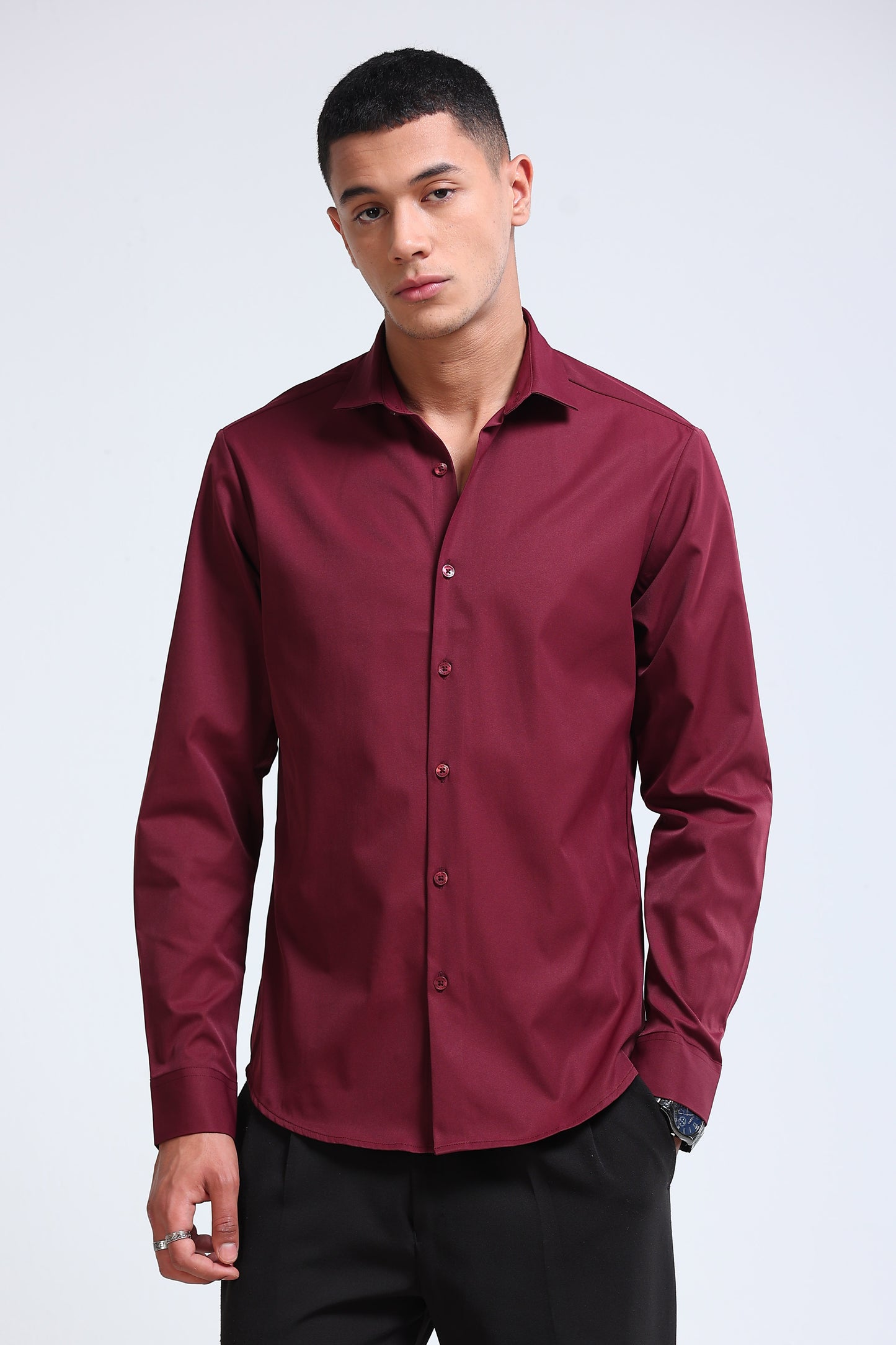 Men's Slim Fit Casual Solid Shirt Maroon