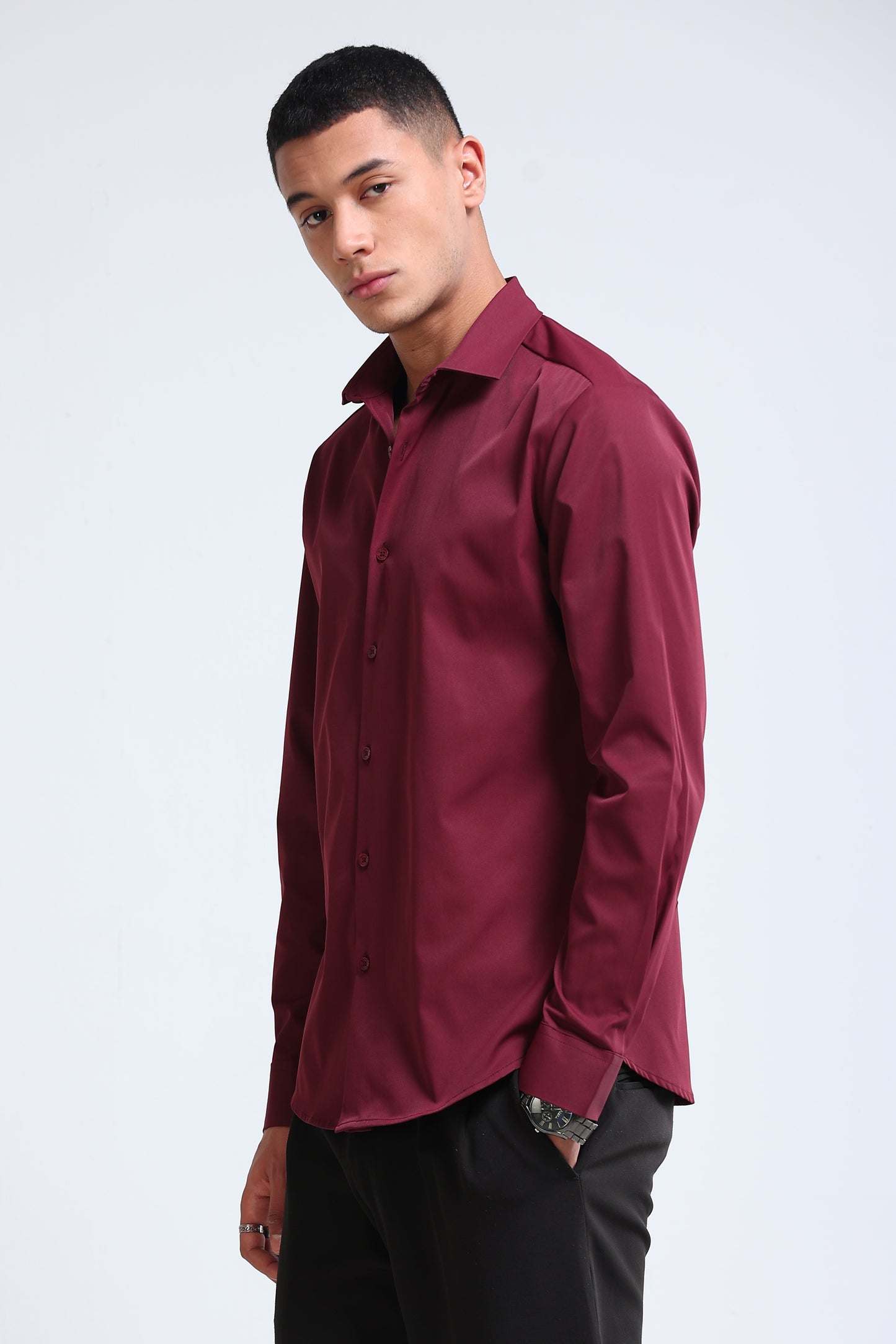 Men's Slim Fit Casual Solid Shirt Maroon