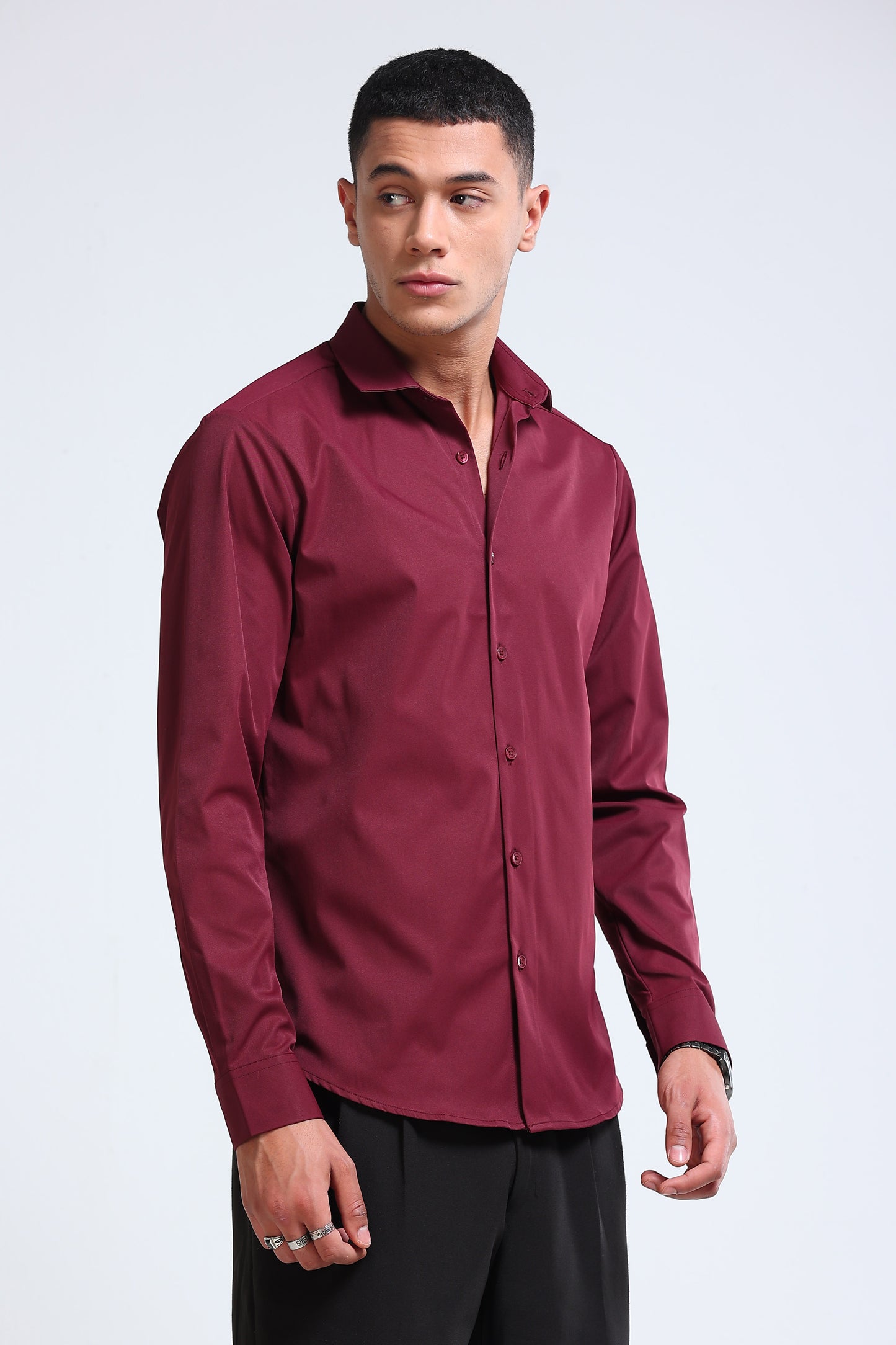 Men's Slim Fit Casual Solid Shirt Maroon