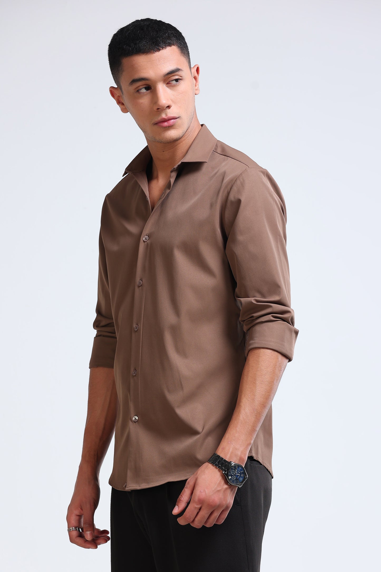 Men's Slim Fit Casual Solid Shirt Lt Brown