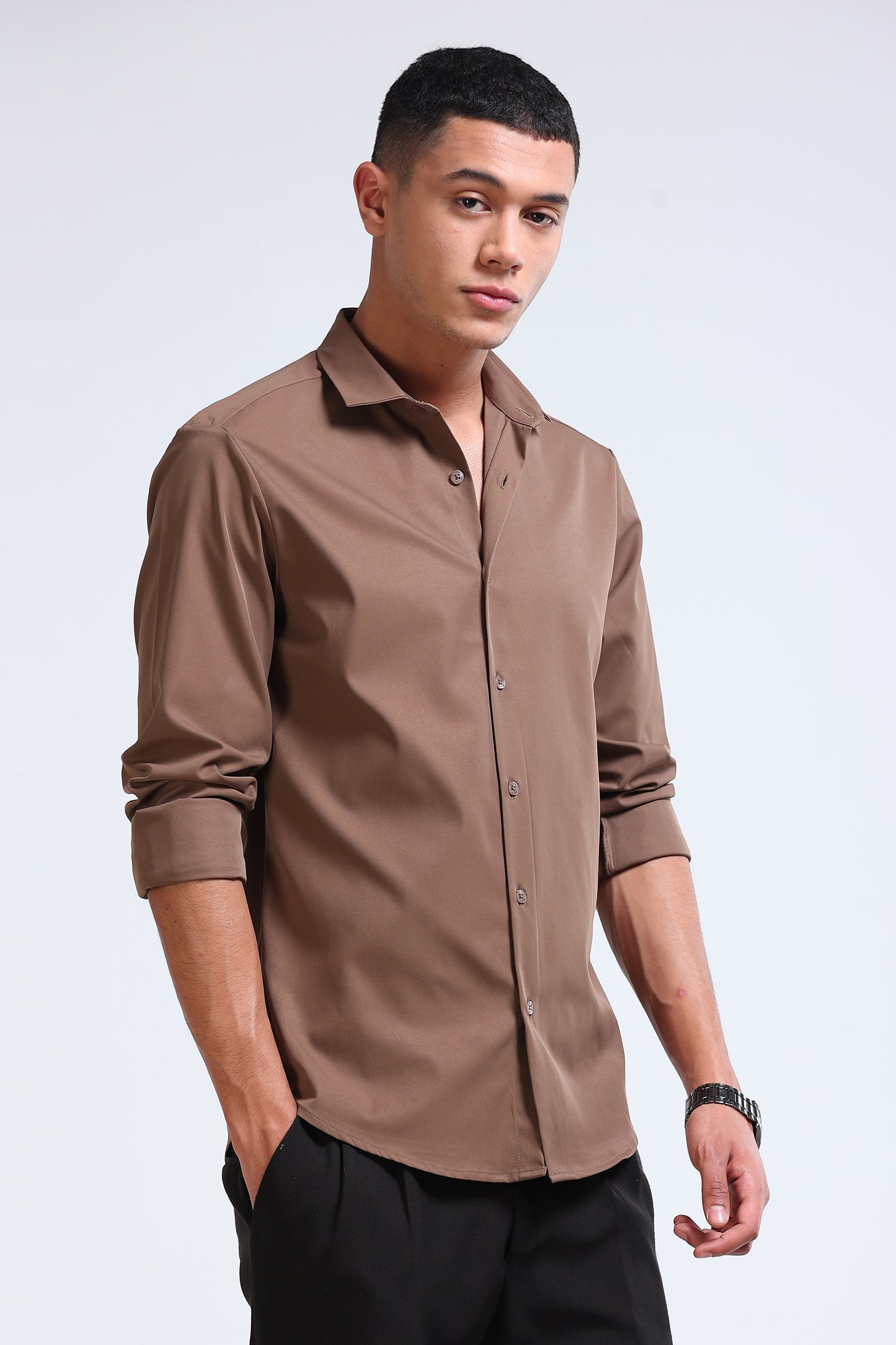 Men's Slim Fit Casual Solid Shirt Lt Brown