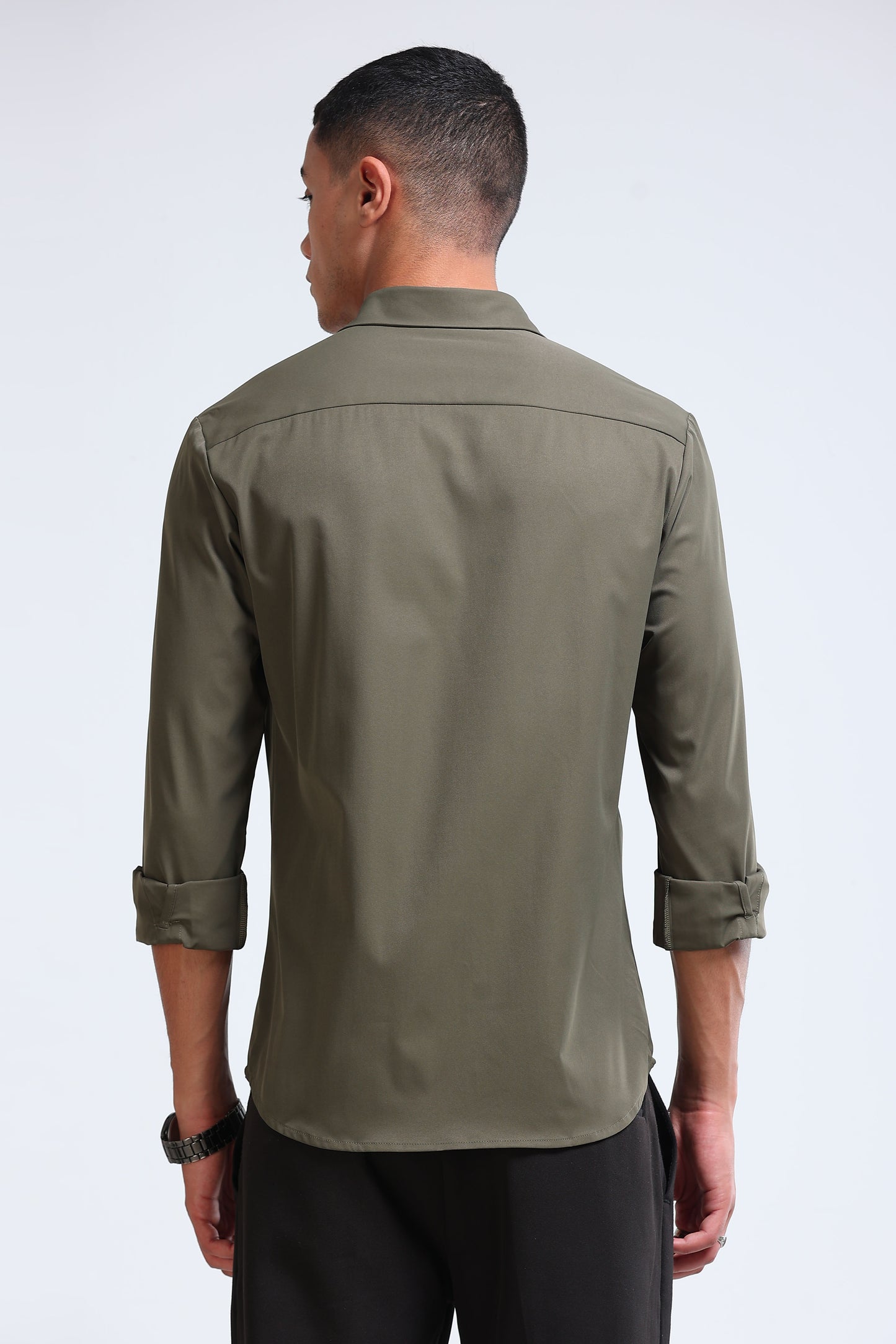 Men's Slim Fit Casual Solid Shirt Olive