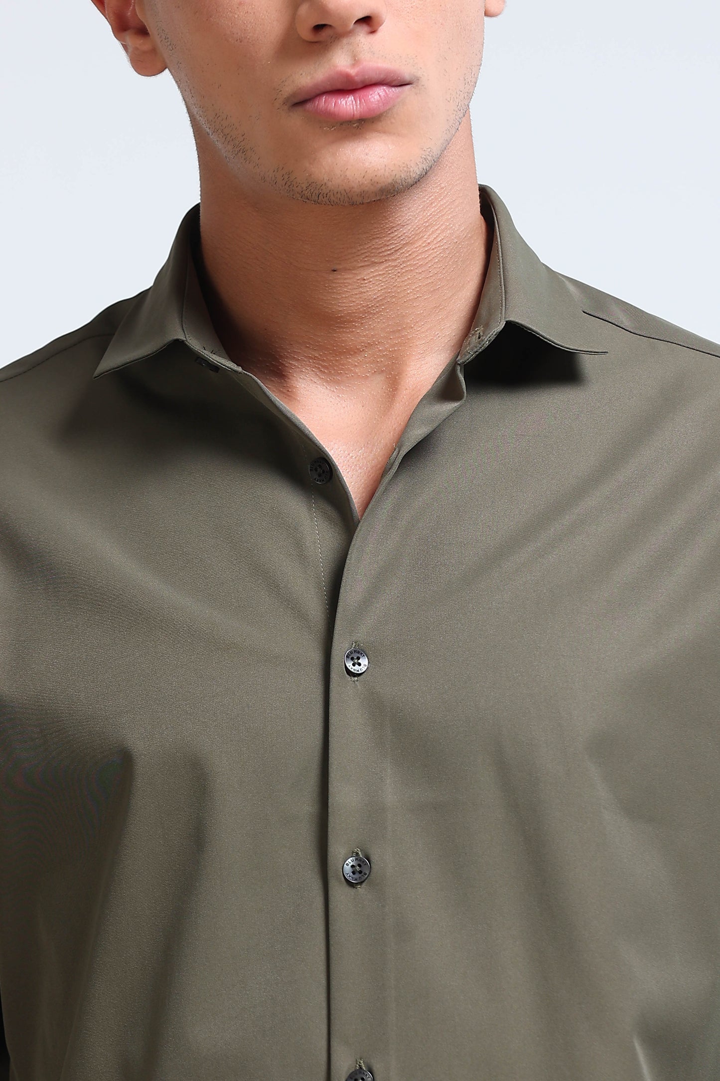 Men's Slim Fit Casual Solid Shirt Olive