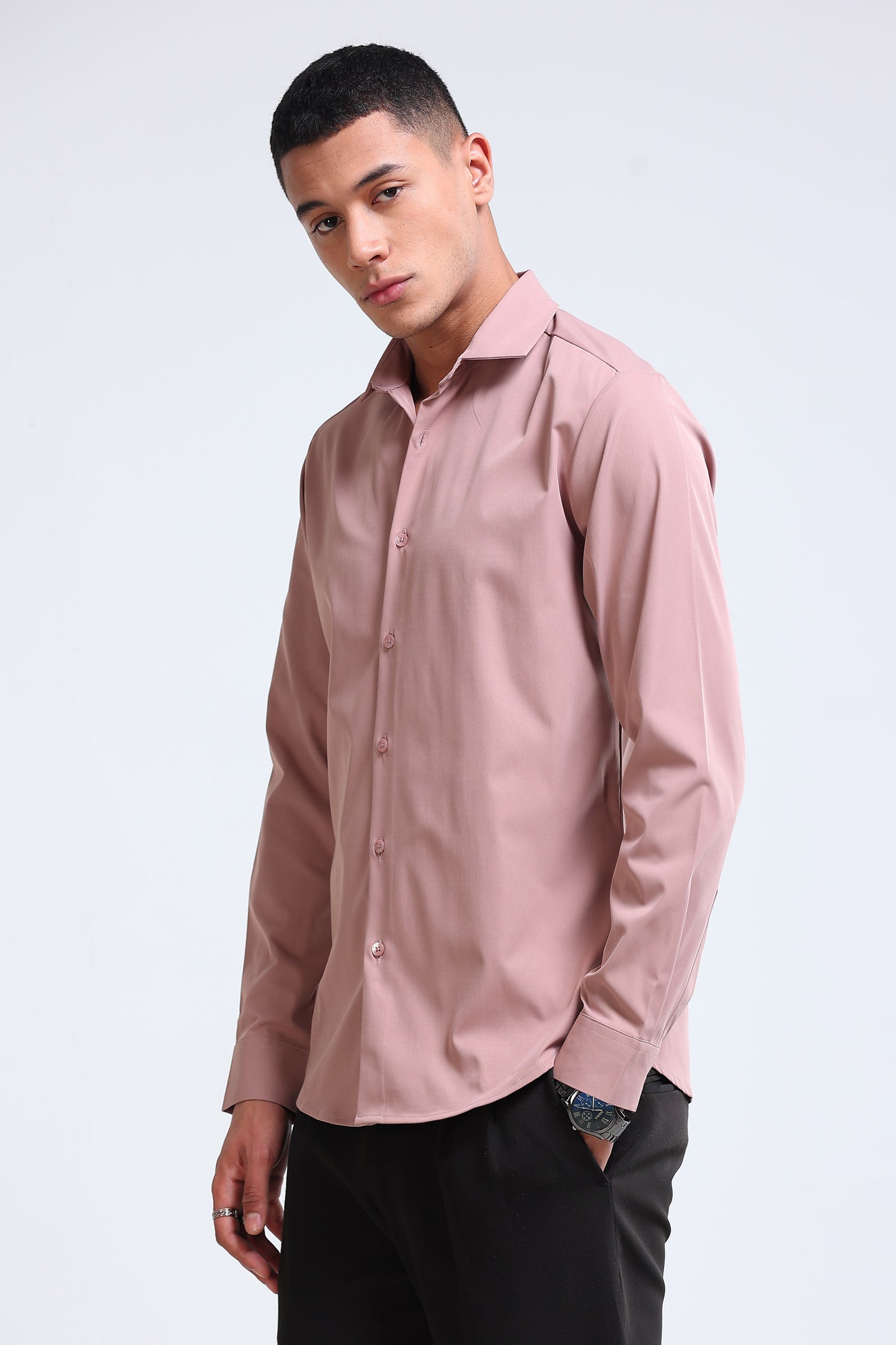 Men's Slim Fit Casual Solid Shirt Dusty Rose