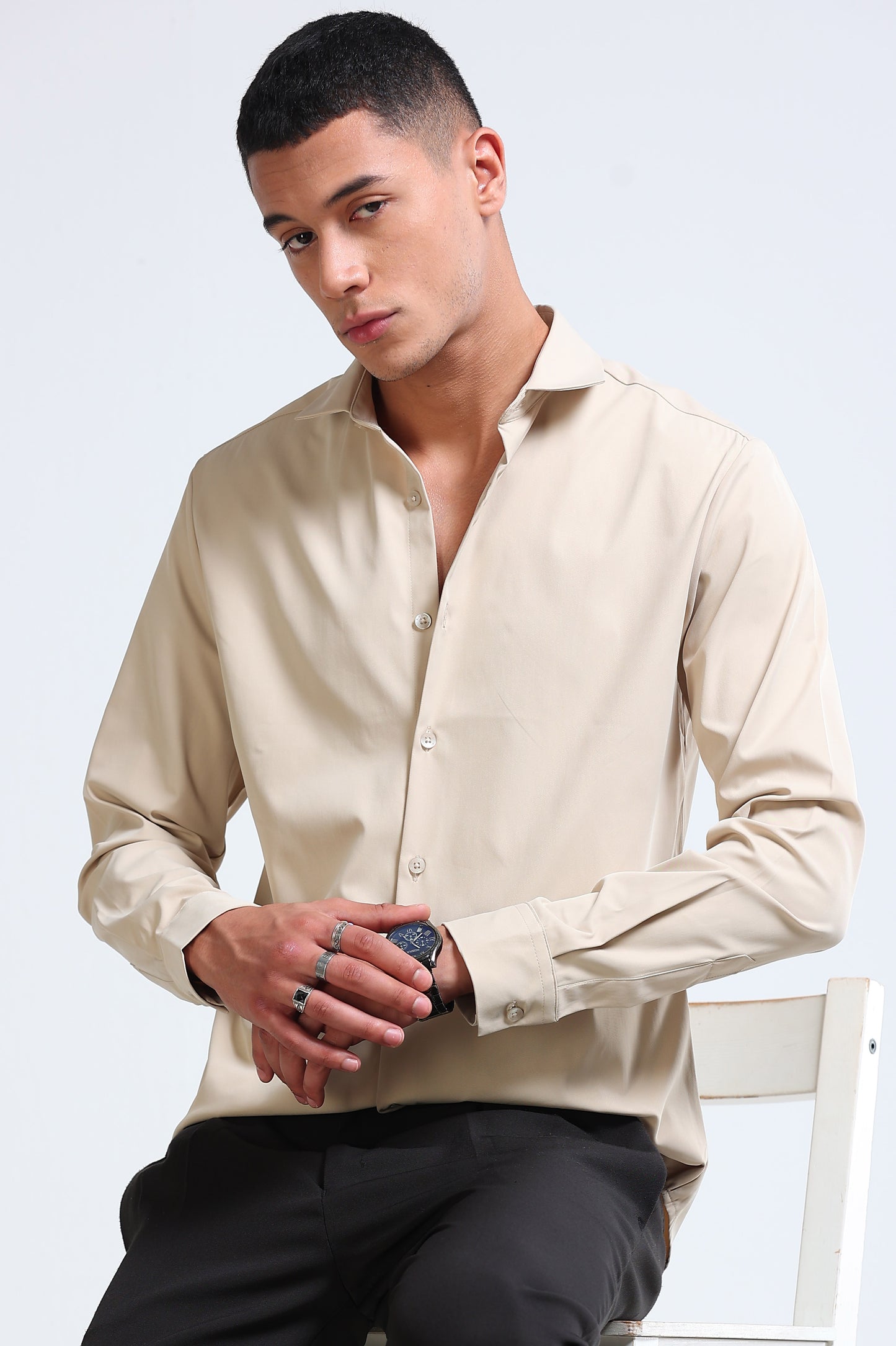 Men's Slim Fit Casual Solid Shirt Lt Beige