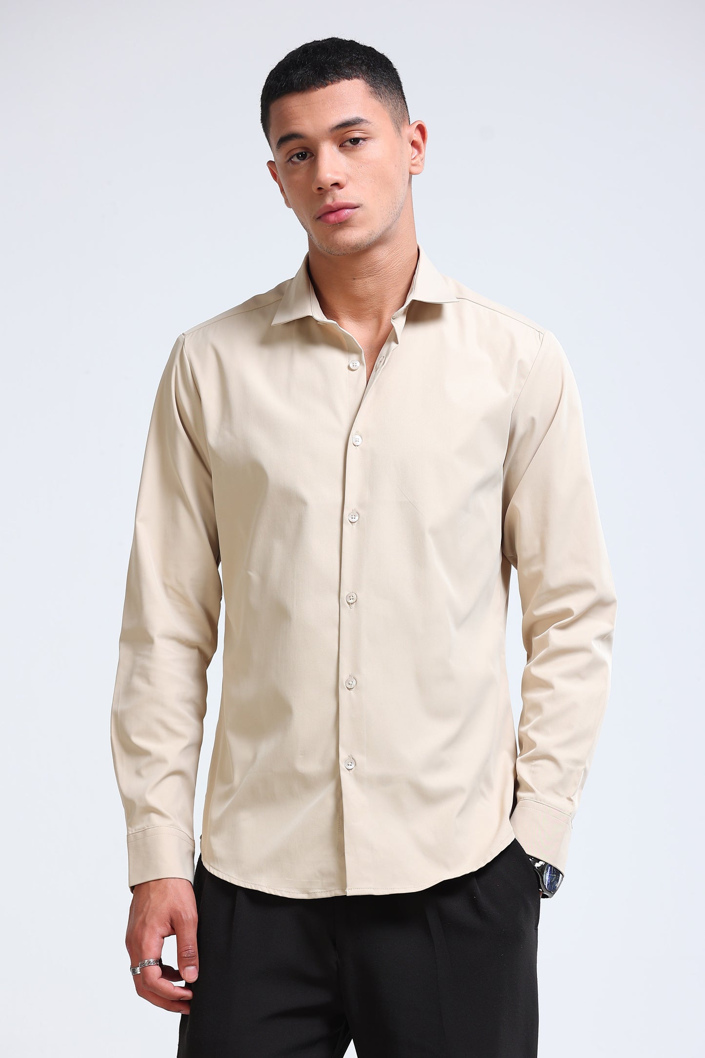Men's Slim Fit Casual Solid Shirt Lt Beige