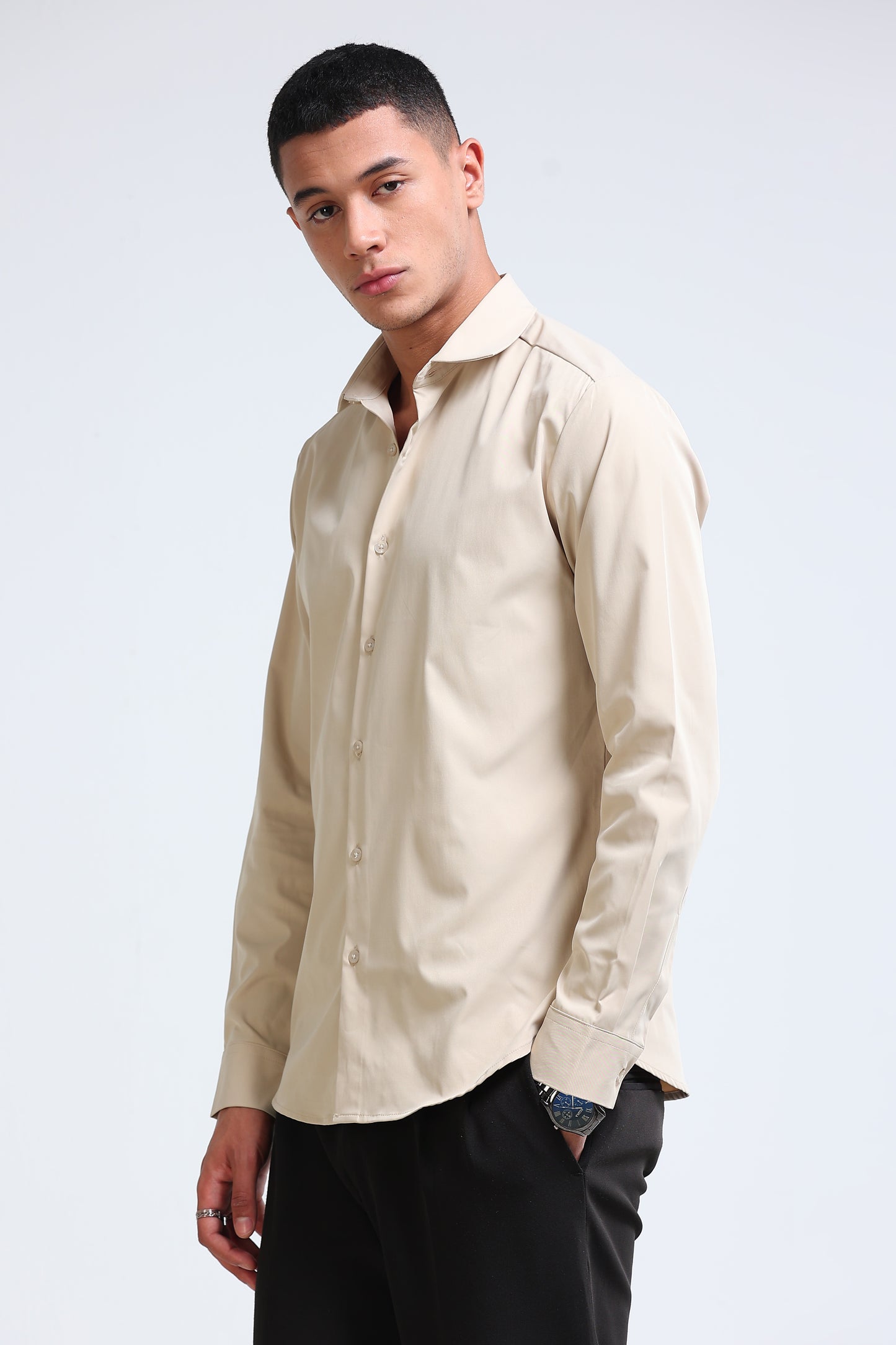 Men's Slim Fit Casual Solid Shirt Lt Beige