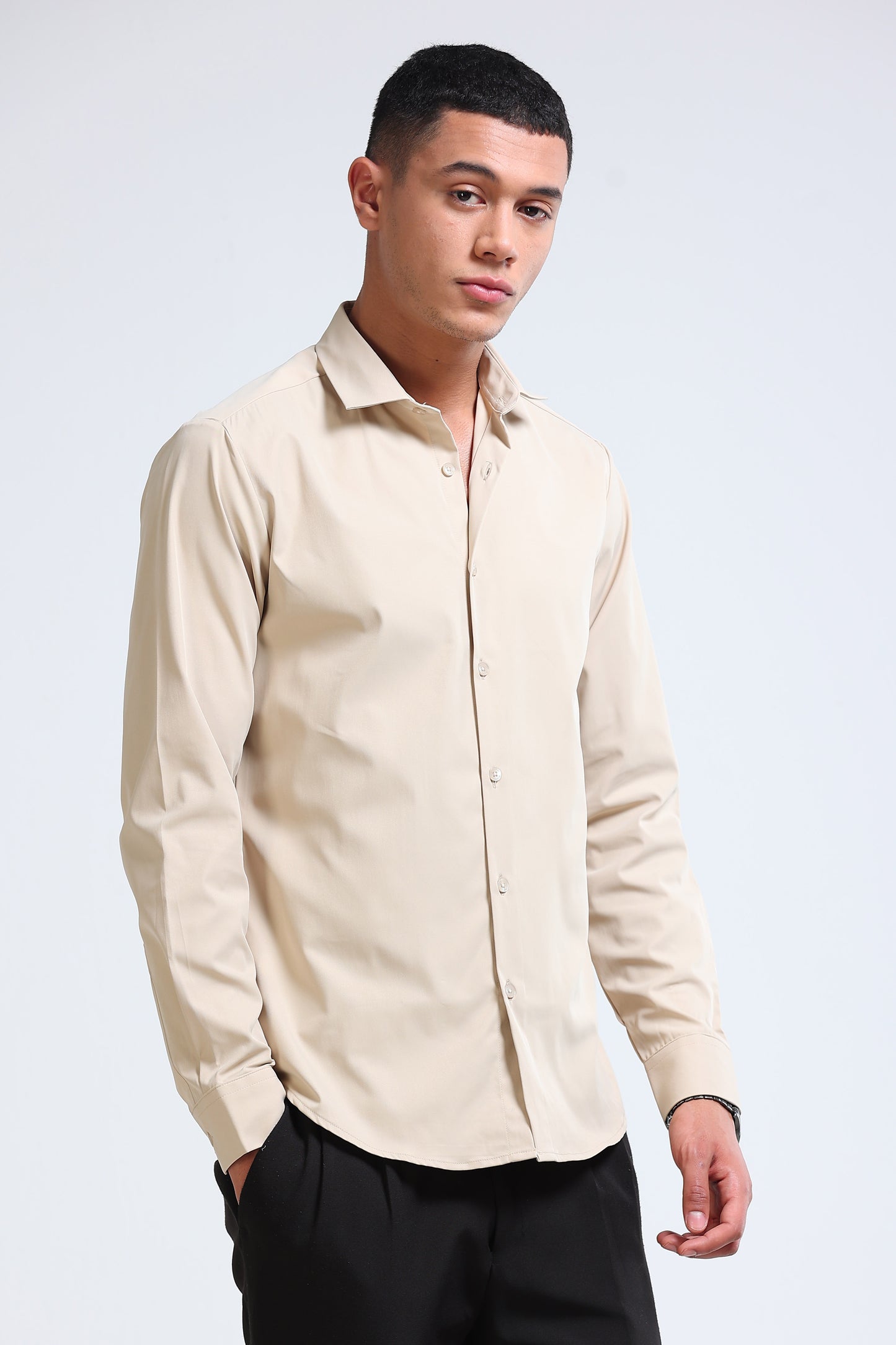 Men's Slim Fit Casual Solid Shirt Lt Beige