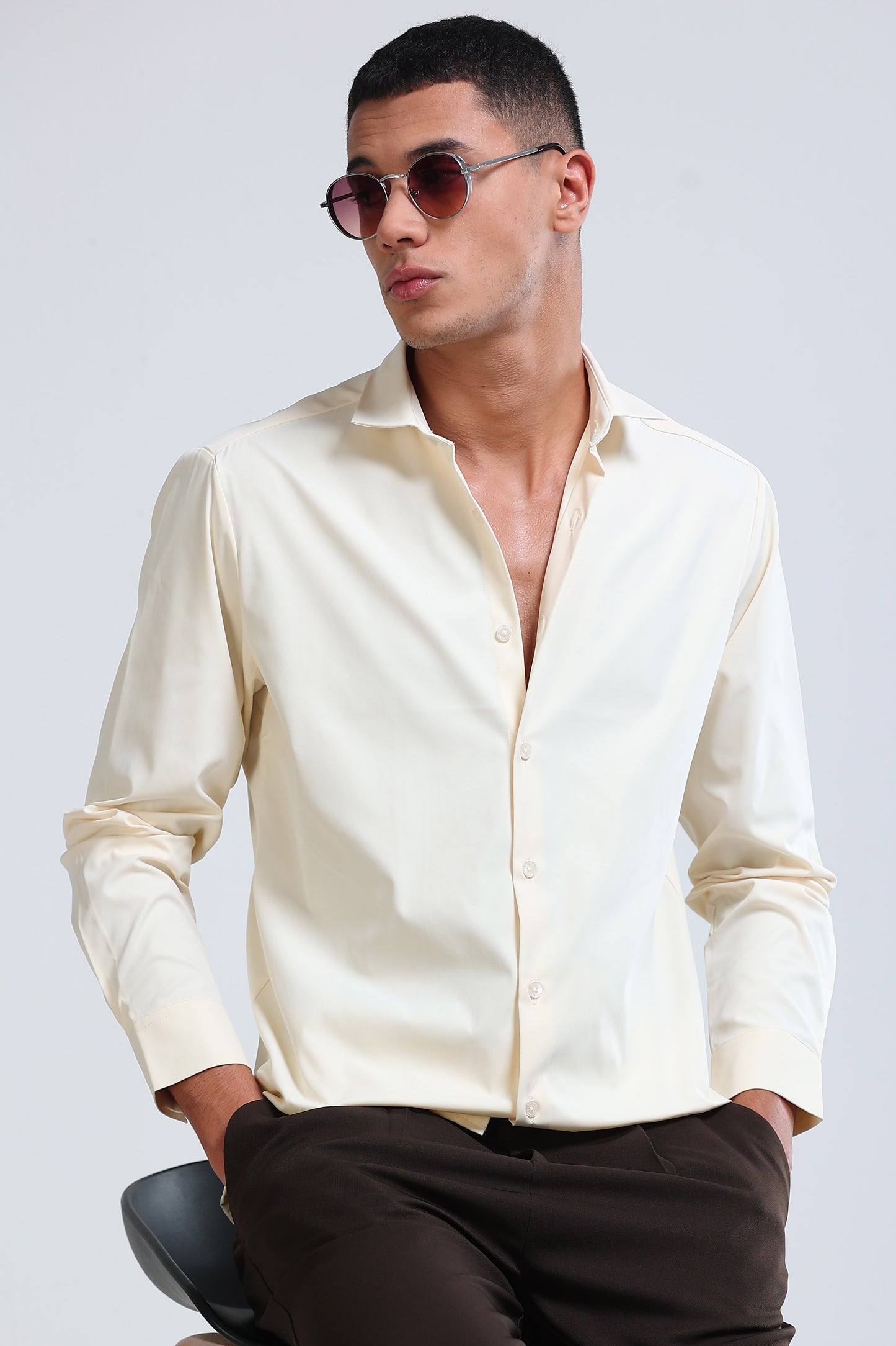Men's Slim Fit Casual Solid Shirt Off White
