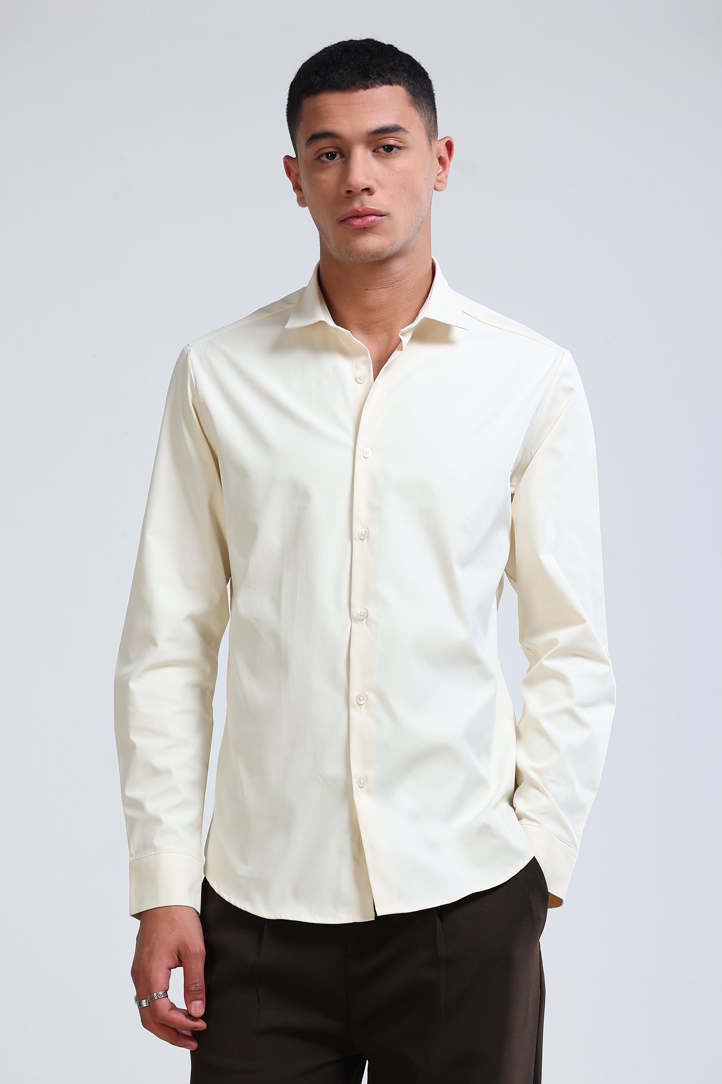 Men's Slim Fit Casual Solid Shirt Off White