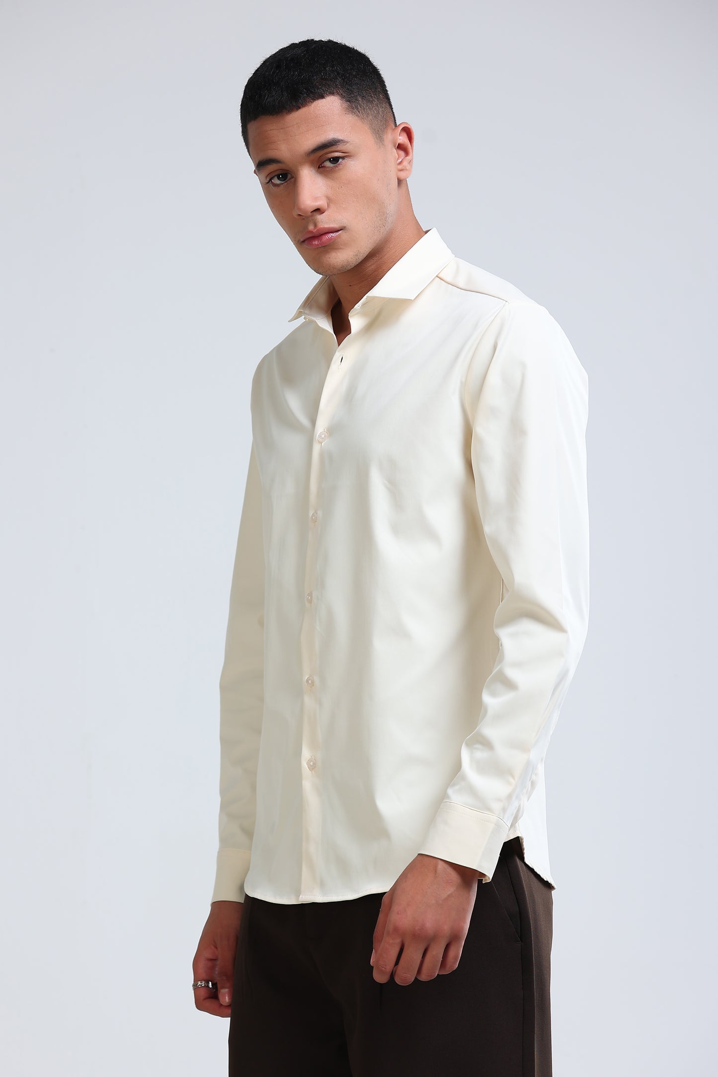 Men's Slim Fit Casual Solid Shirt Off White