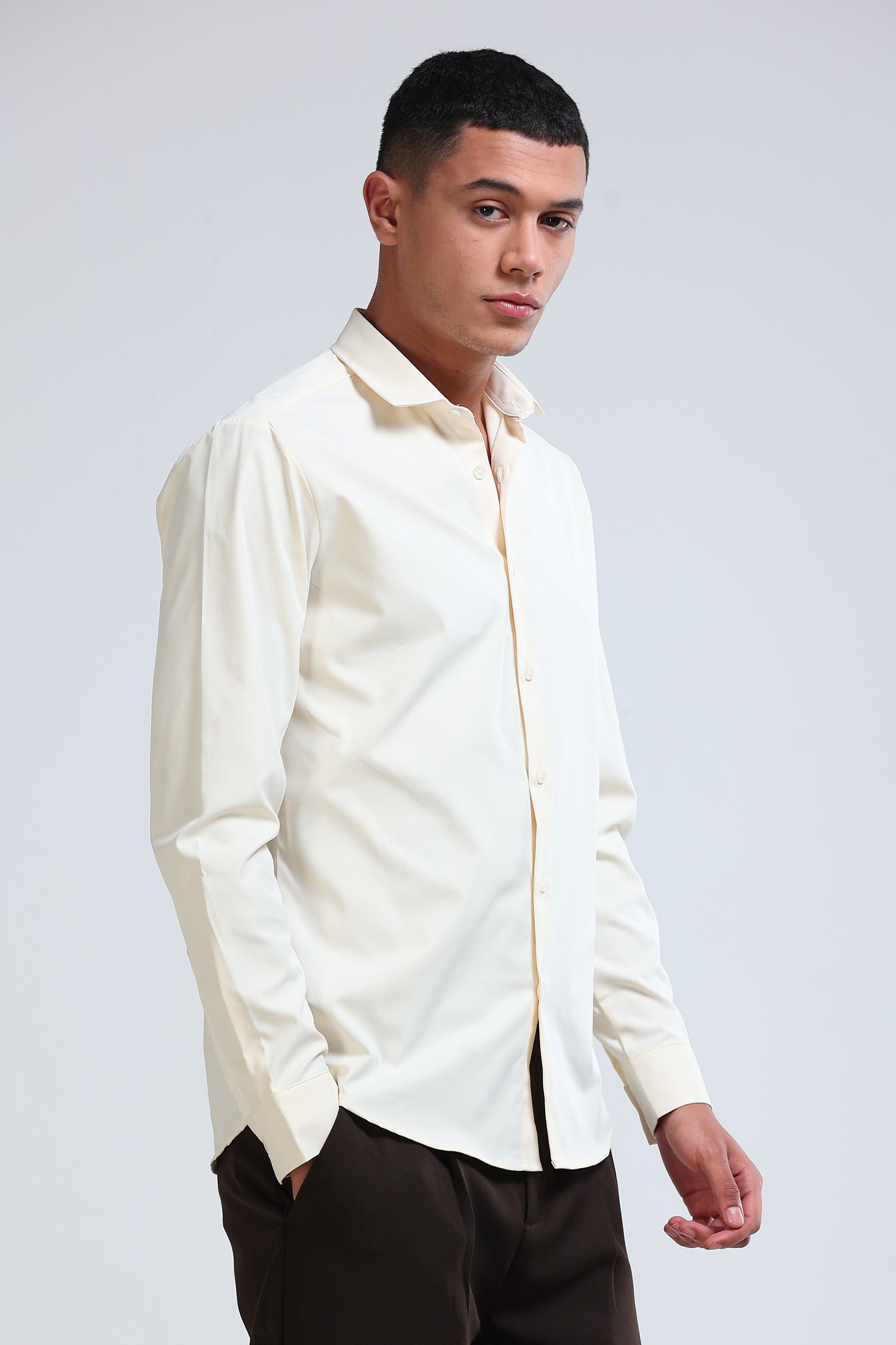 Men's Slim Fit Casual Solid Shirt Off White