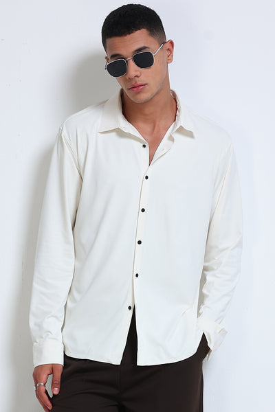Men's Slim Fit Knitted Viscose Shirt Off White