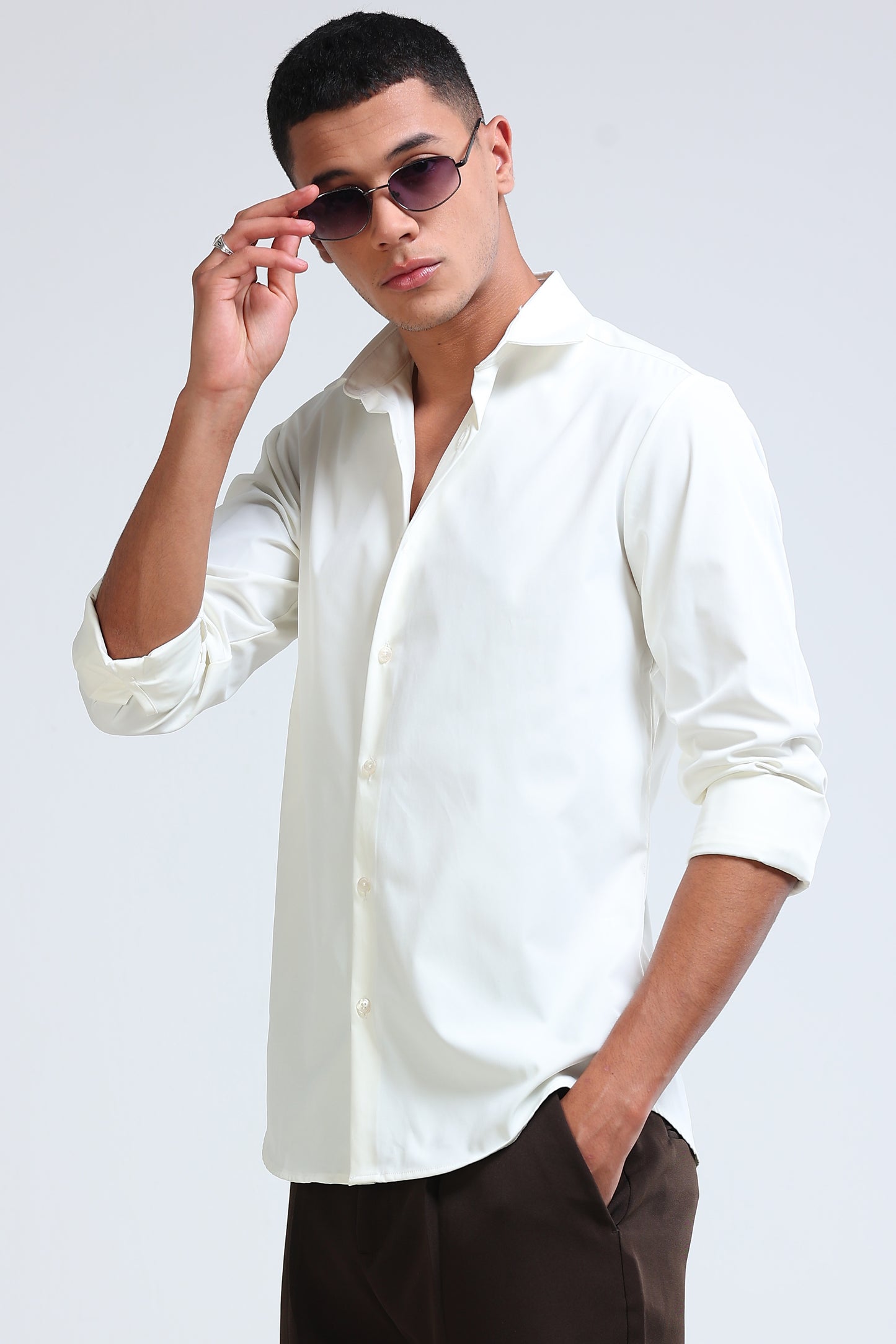 Men's Slim Fit Casual Solid Shirt White