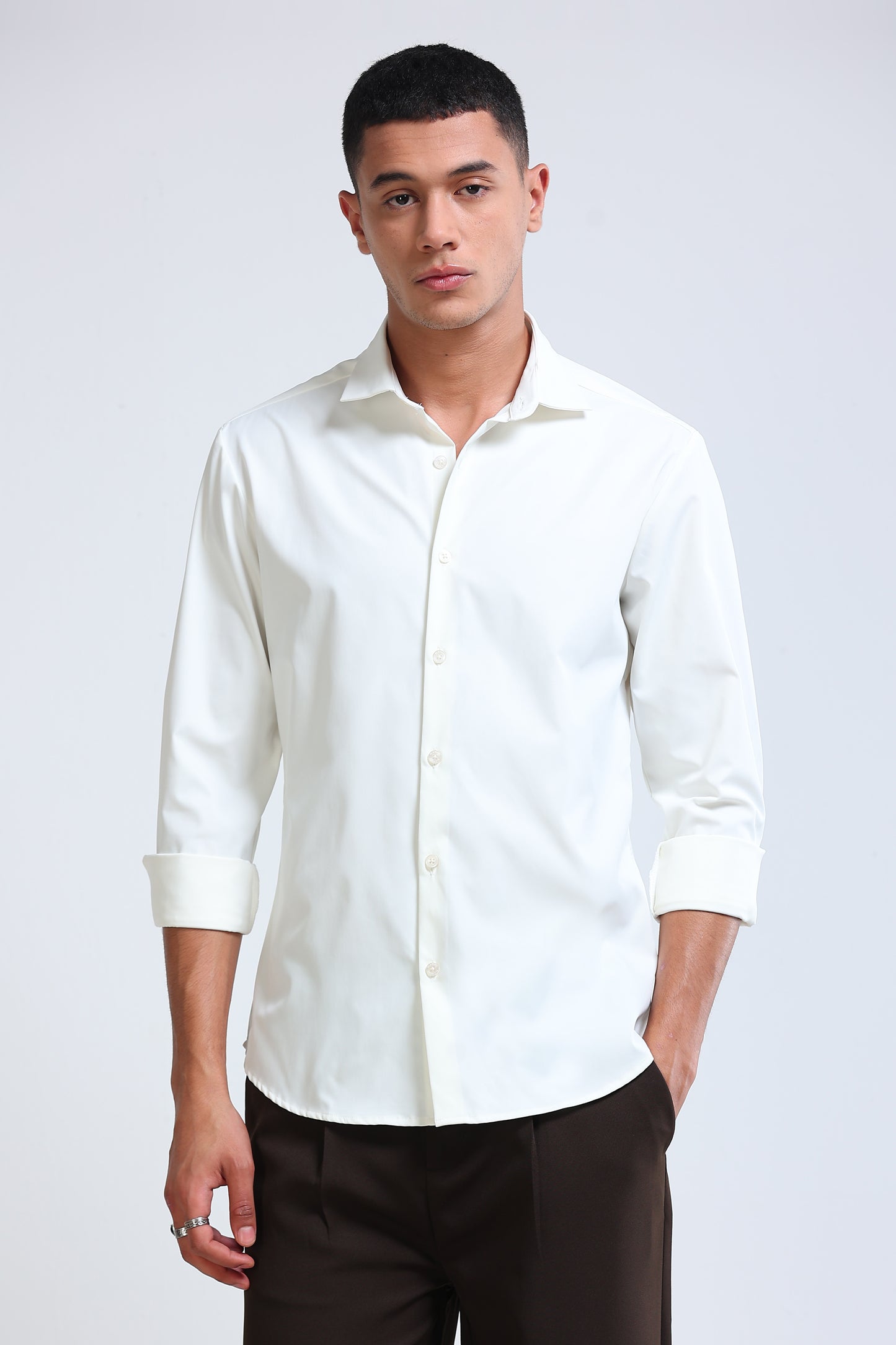 Men's Slim Fit Casual Solid Shirt White