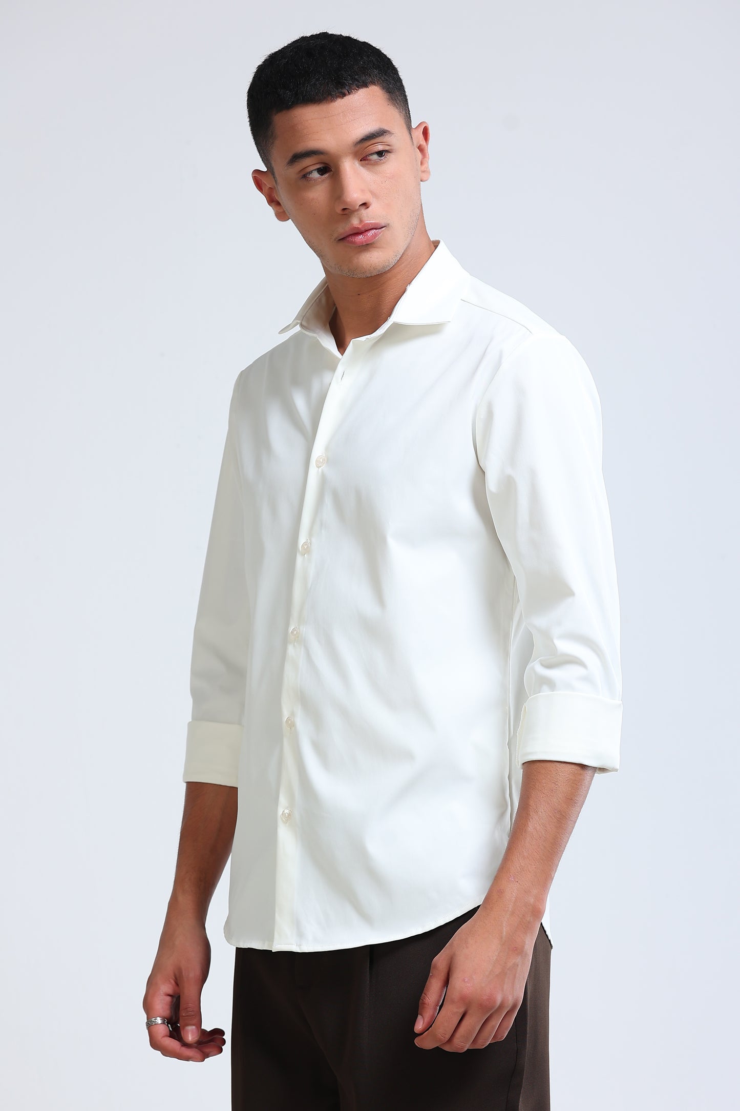 Men's Slim Fit Casual Solid Shirt White