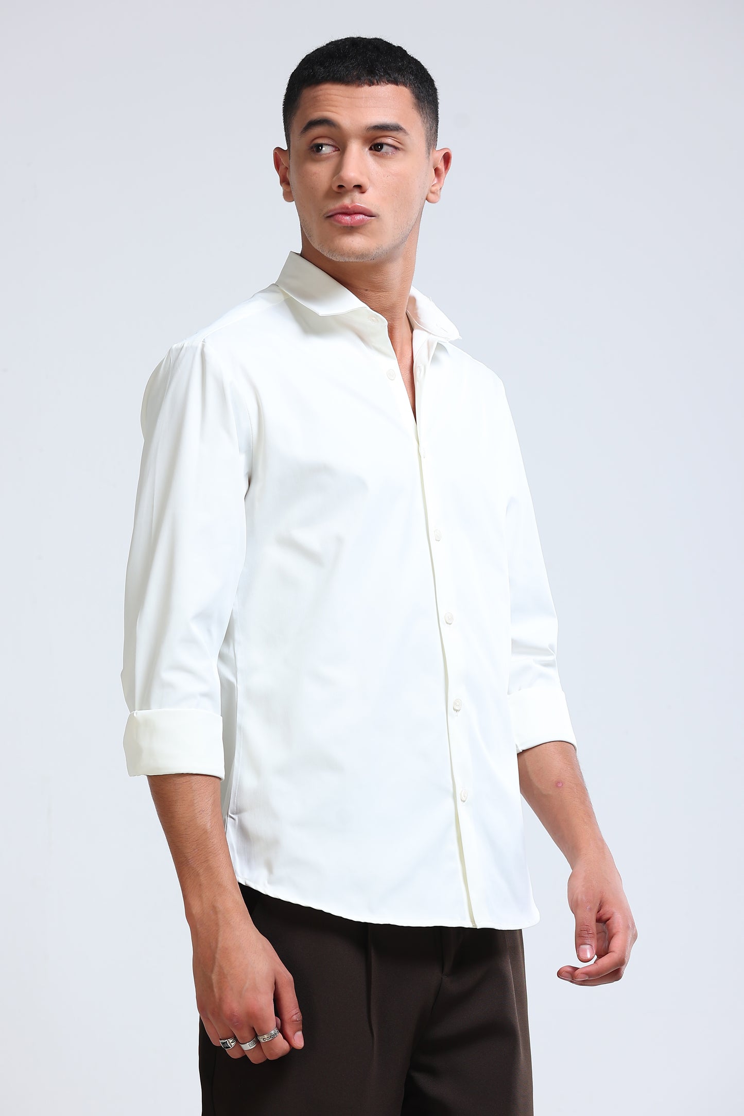 Men's Slim Fit Casual Solid Shirt White
