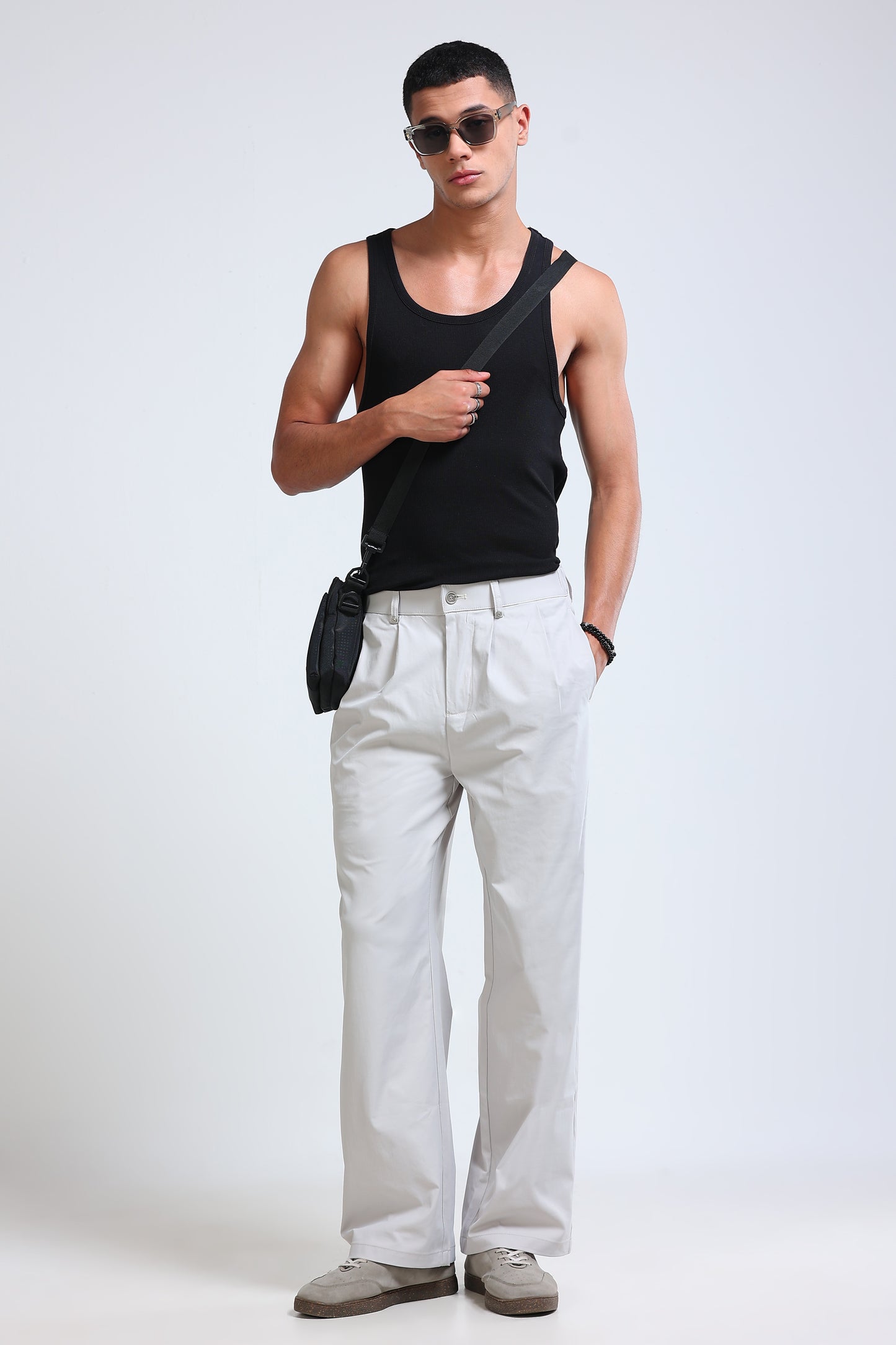Men's Casual Loose Fit Pants Off White