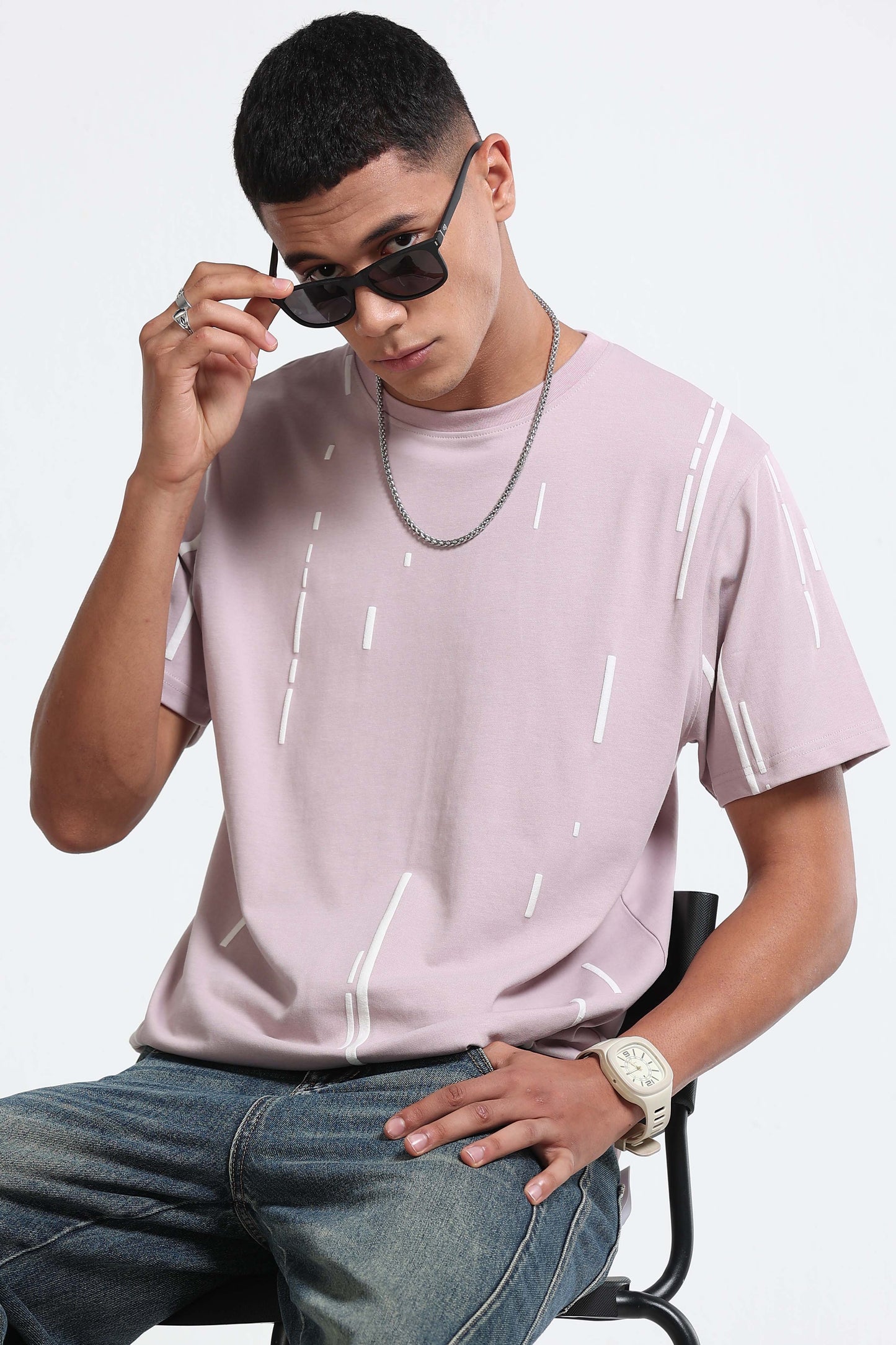 Premium Abstract Line Print Pink T-Shirt