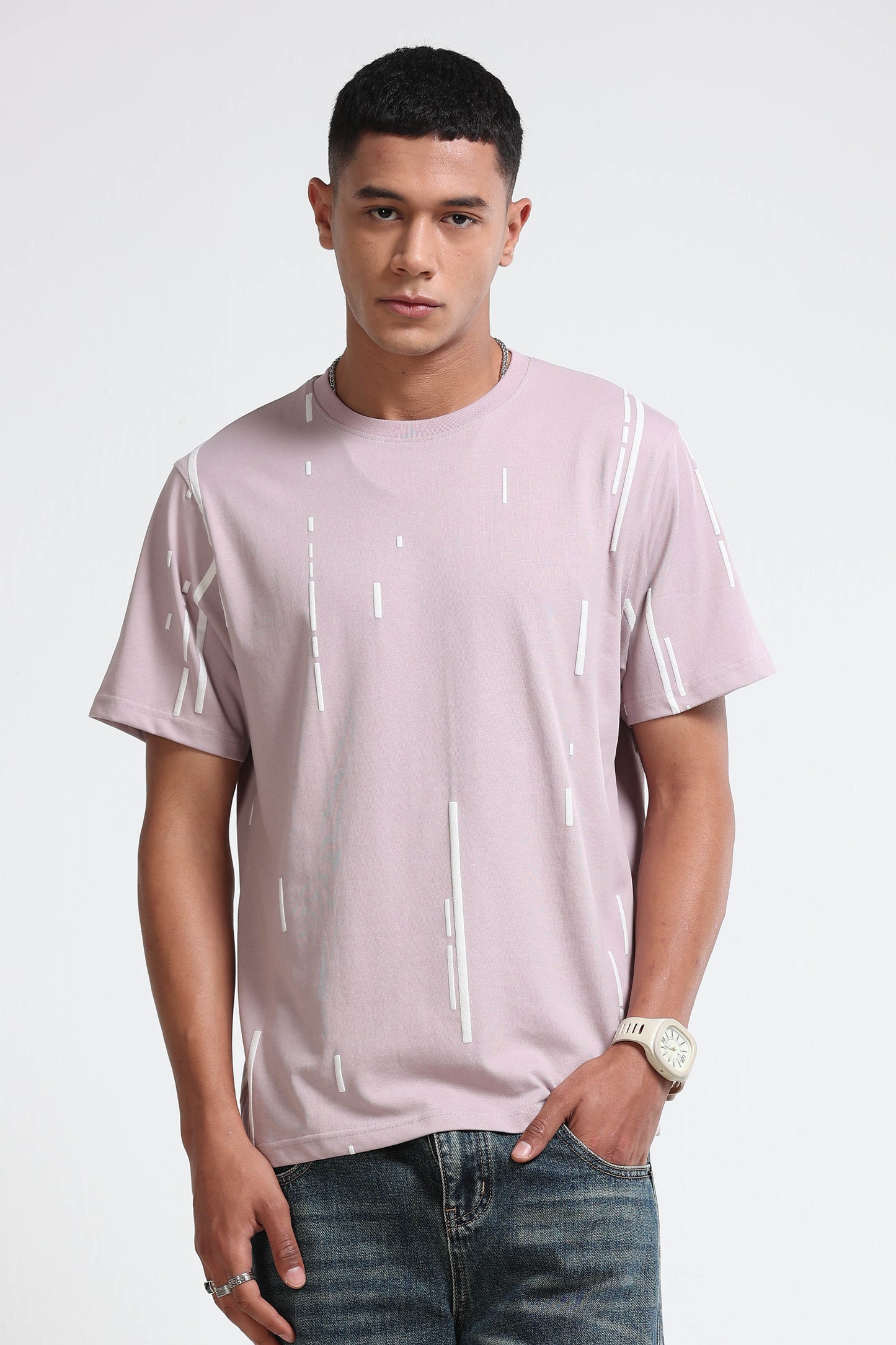 Premium Abstract Line Print Pink T-Shirt