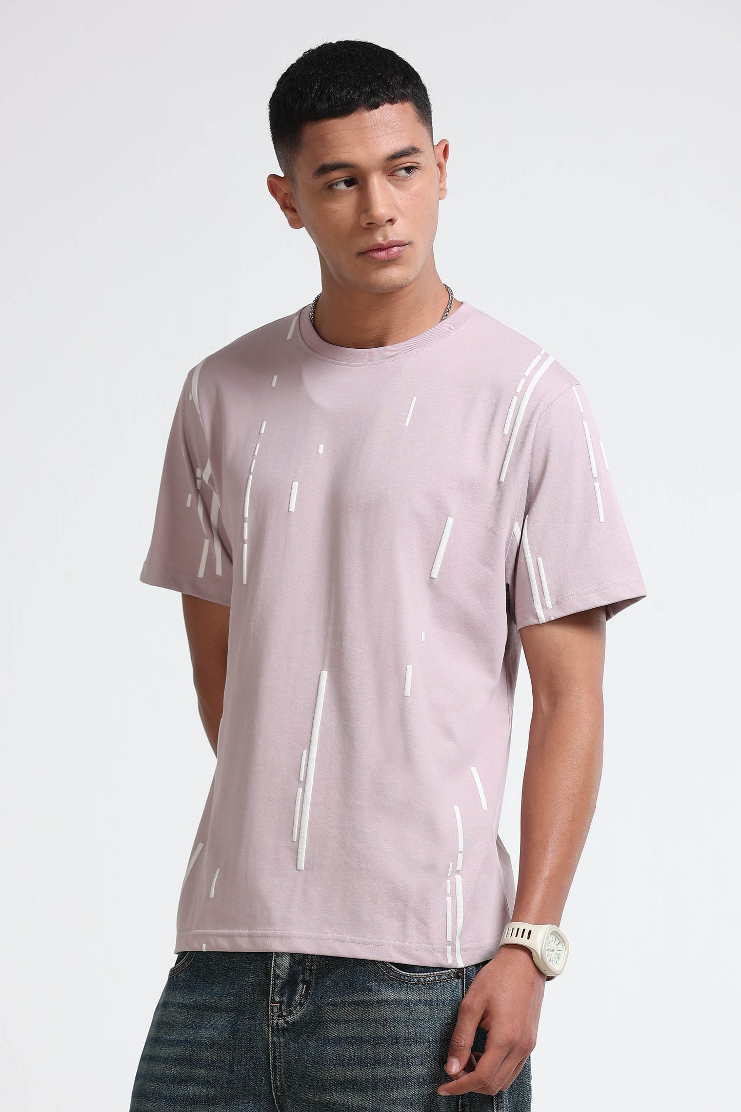 Premium Abstract Line Print Pink T-Shirt