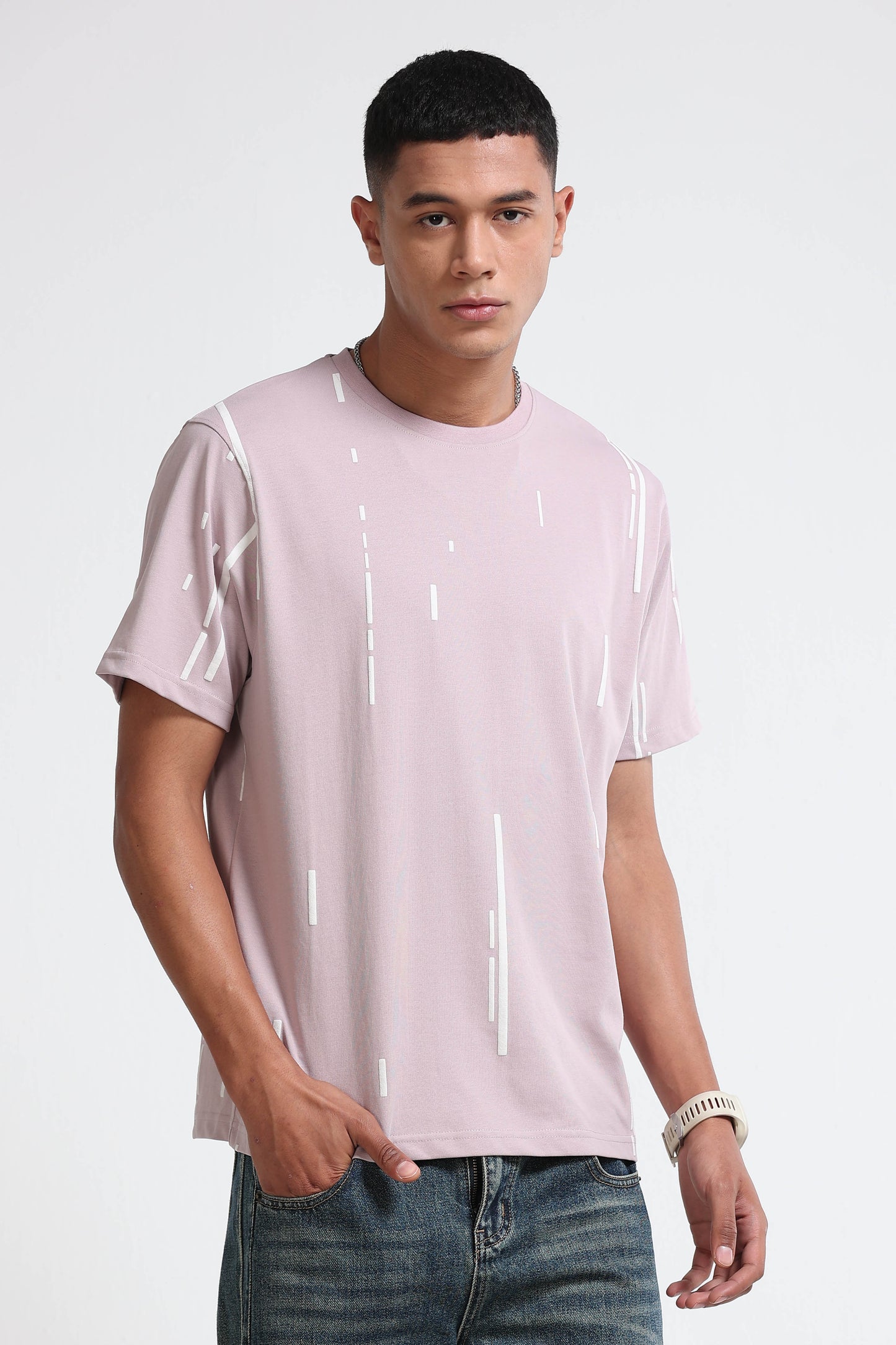 Premium Abstract Line Print Pink T-Shirt