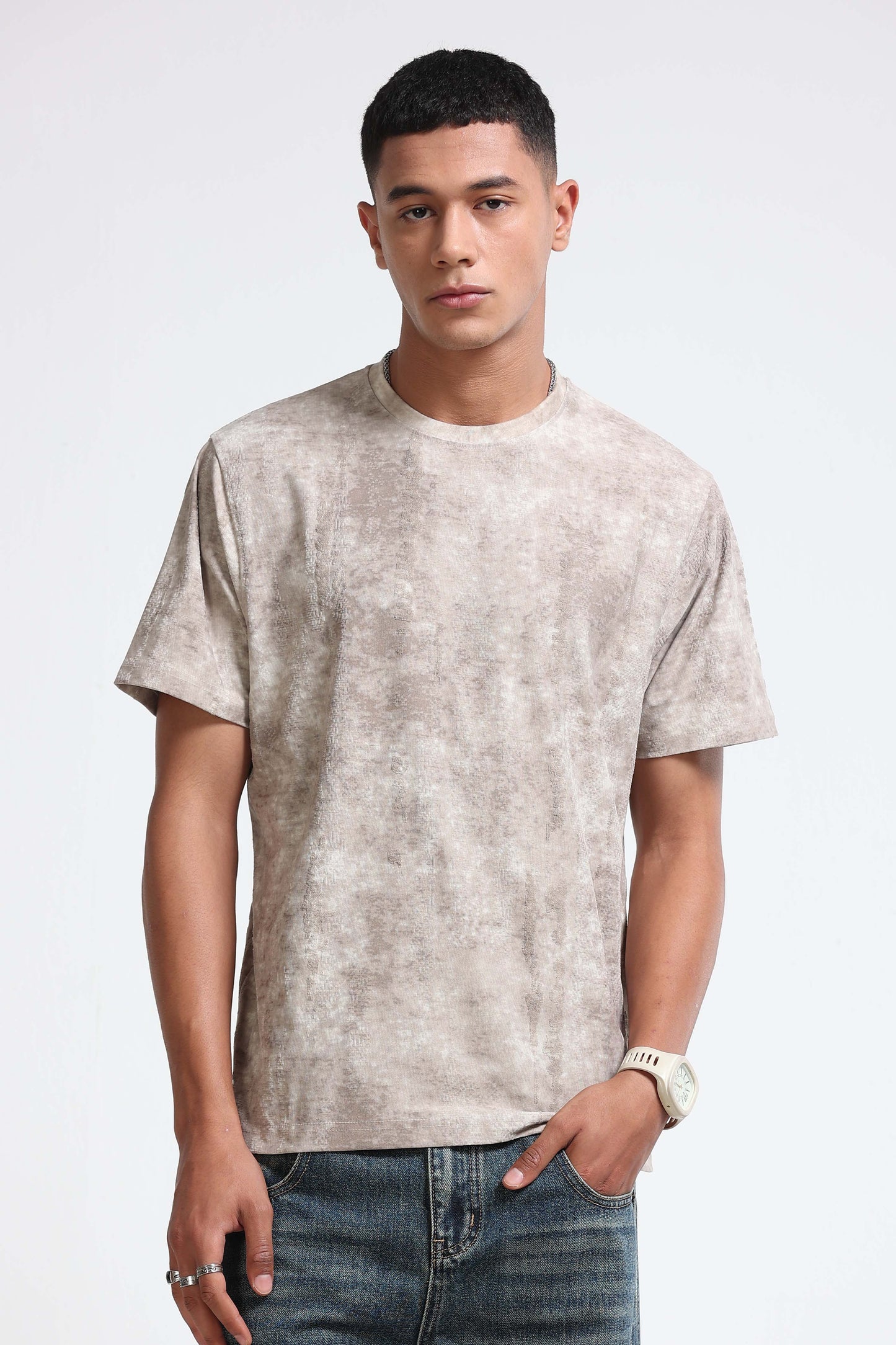 Casual Relaxed Fit Lt Beige T-Shirt