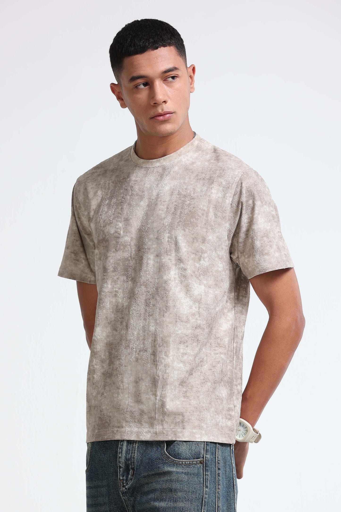 Casual Relaxed Fit Lt Beige T-Shirt