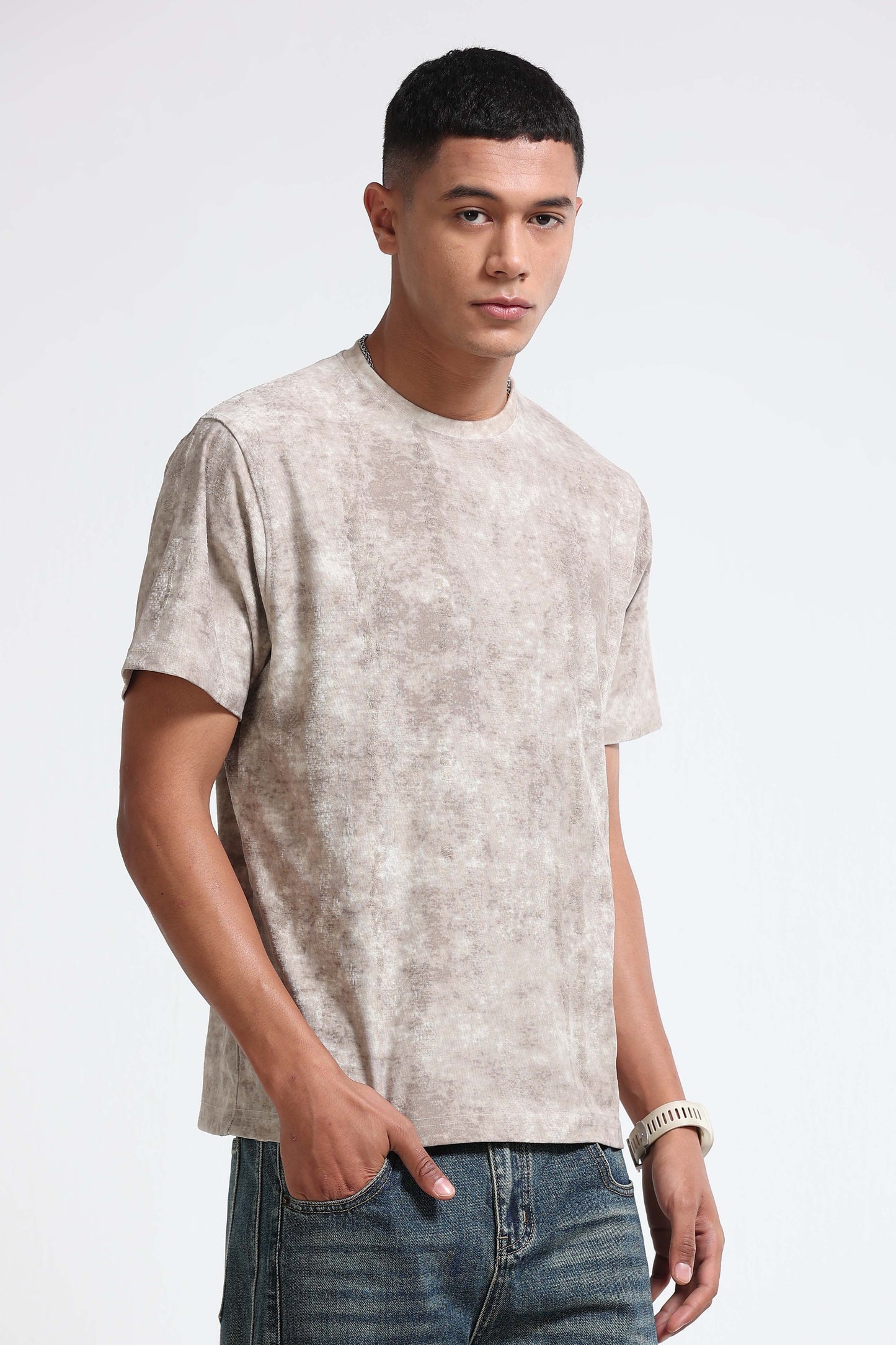 Casual Relaxed Fit Lt Beige T-Shirt