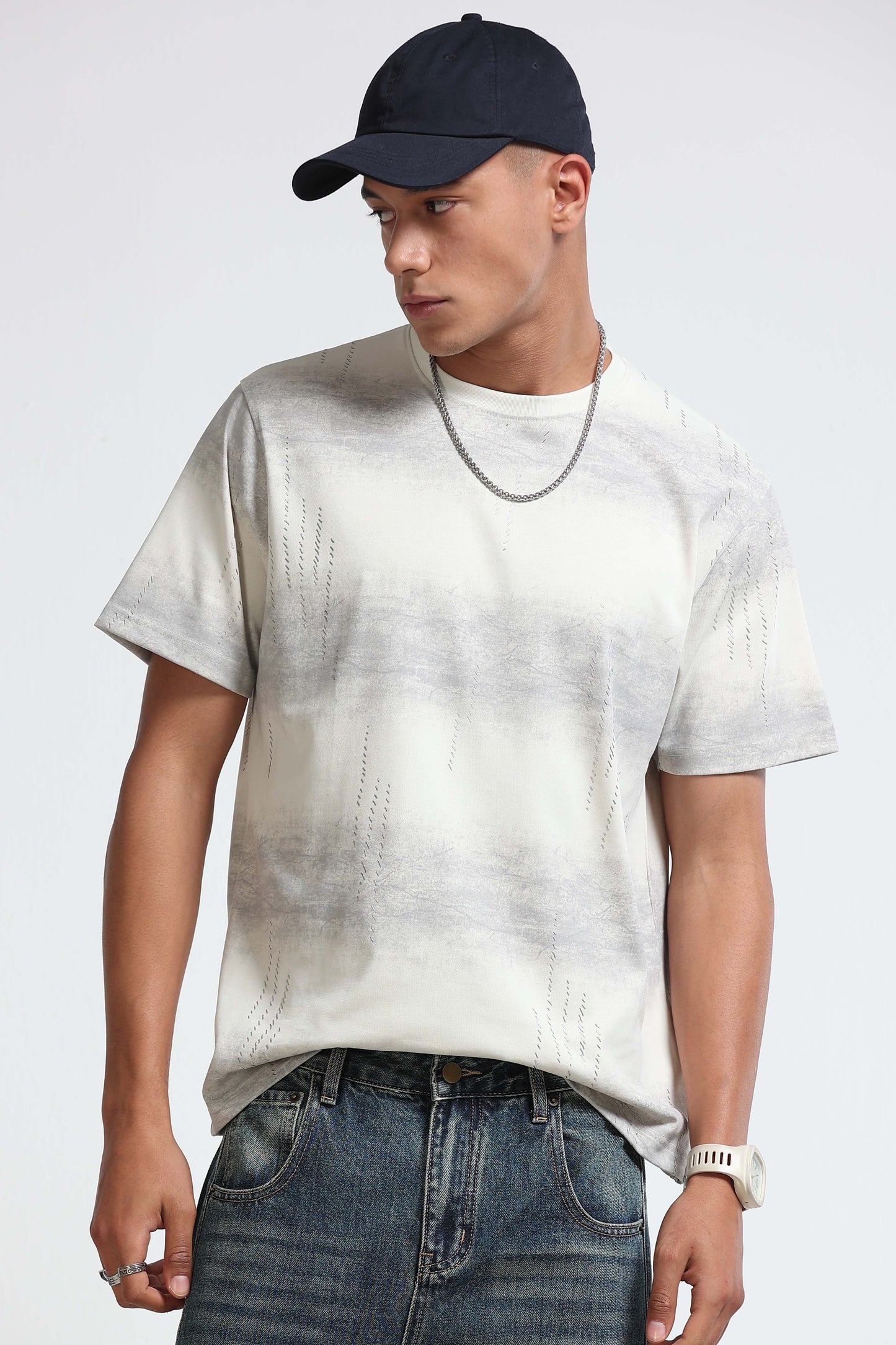 Minimal Textured Crew Neck Lt Grey T-Shirt