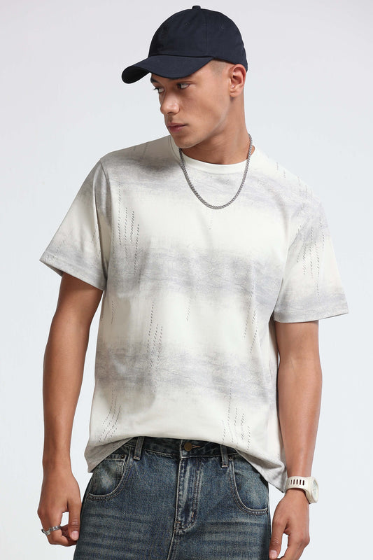 Minimal Textured Crew Neck Lt Grey T-Shirt