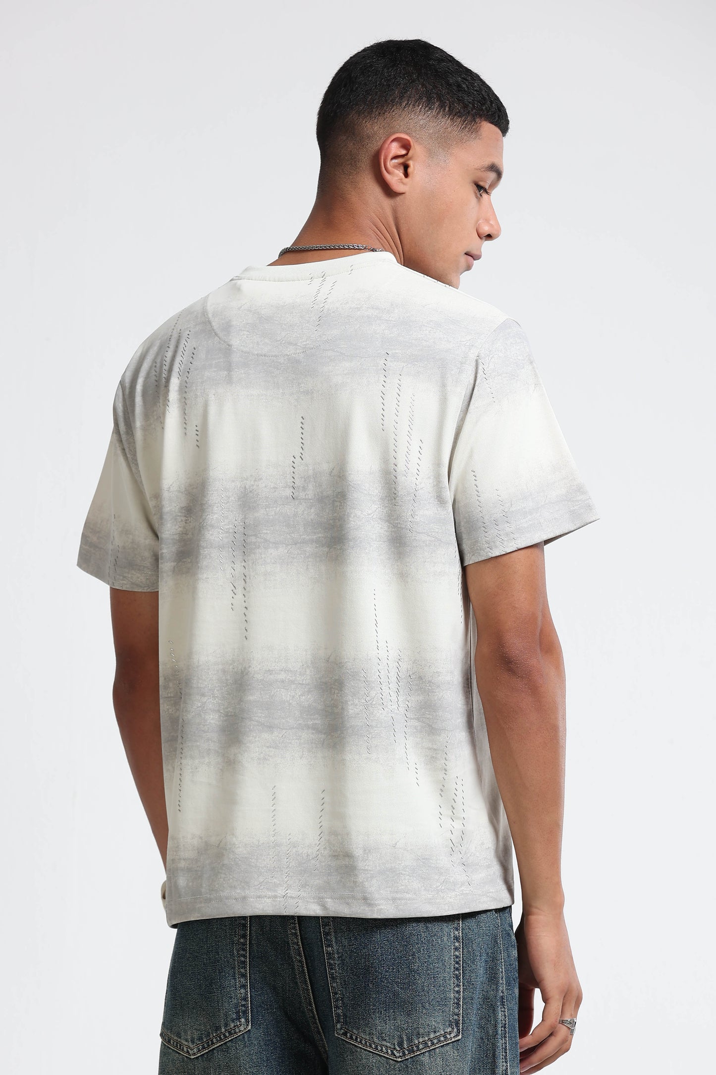 Minimal Textured Crew Neck Lt Grey T-Shirt