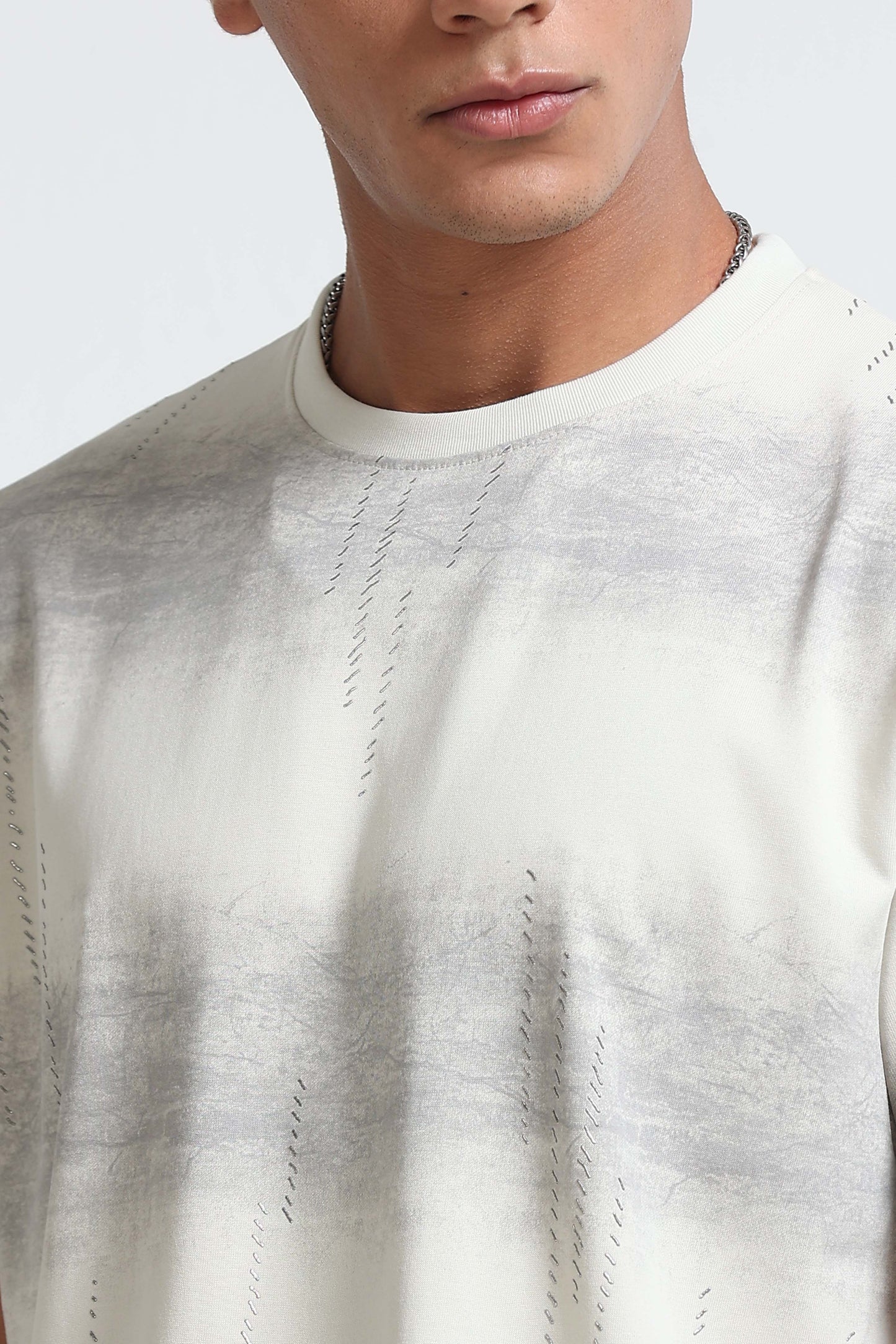 Minimal Textured Crew Neck Lt Grey T-Shirt