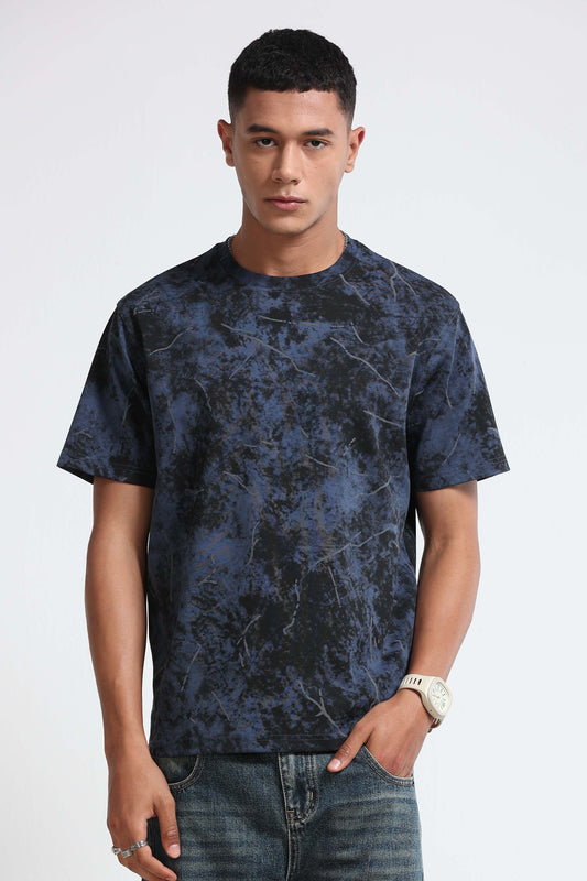 Premium Dark Blue Self Designed T-Shirt