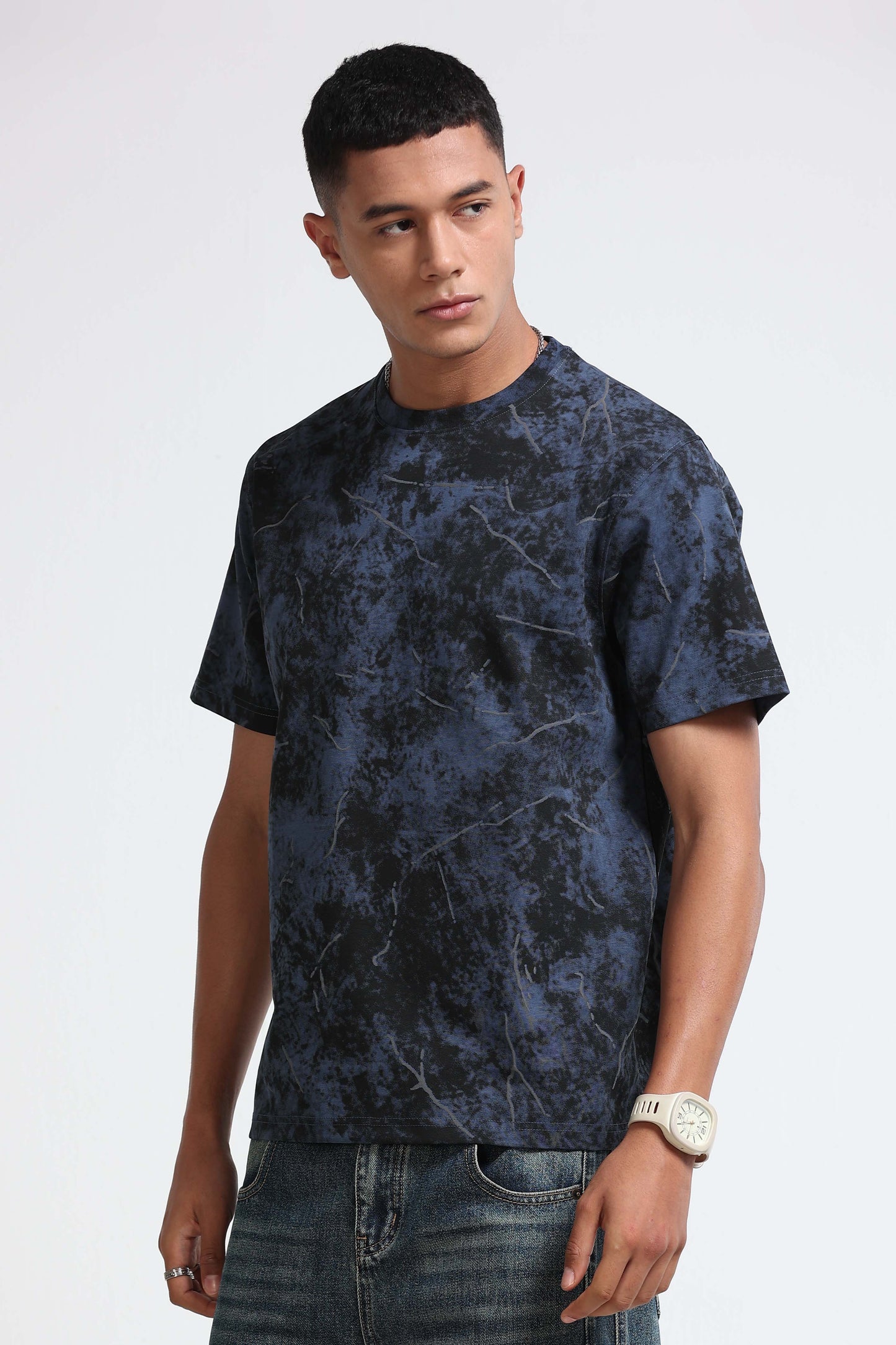 Premium Dark Blue Self Designed T-Shirt