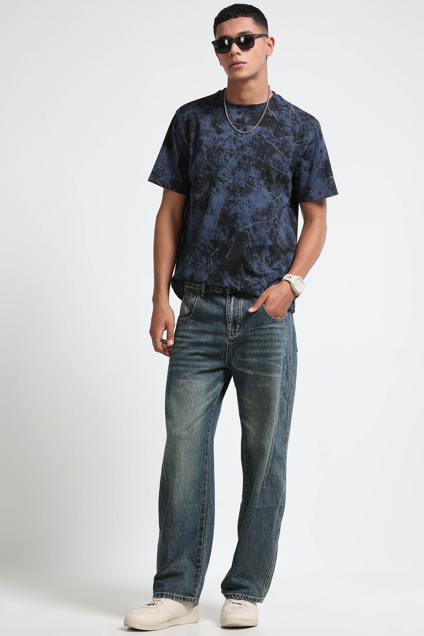 Premium Dark Blue Self Designed T-Shirt