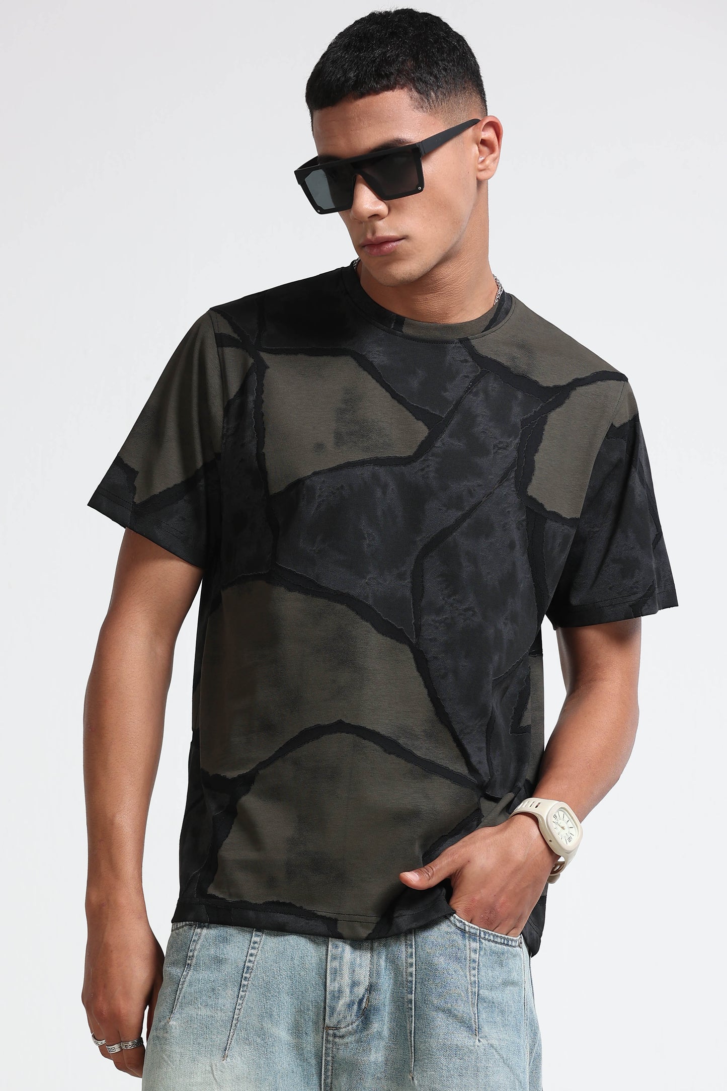 Modern Abstract Print Black T-Shirt