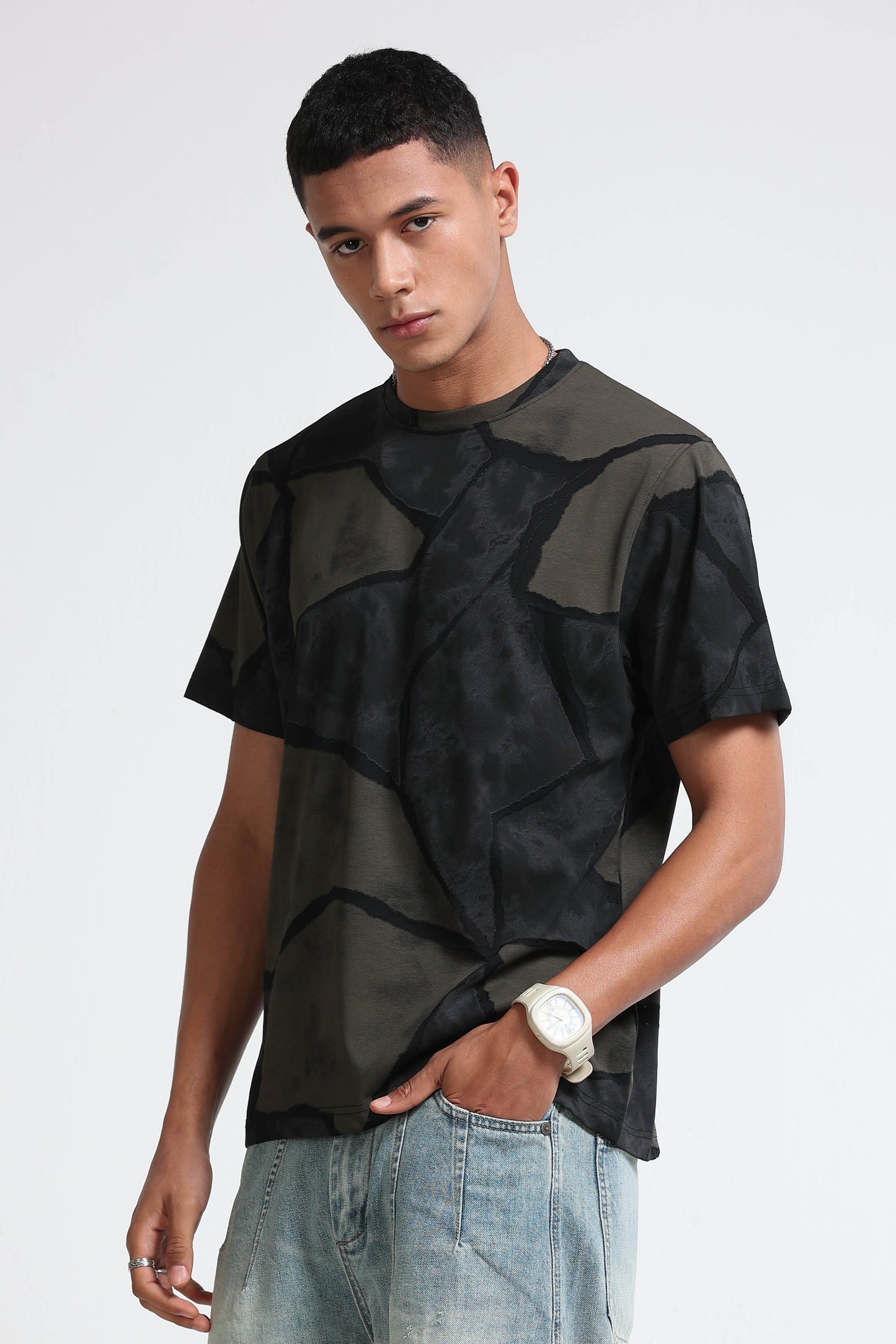 Modern Abstract Print Black T-Shirt