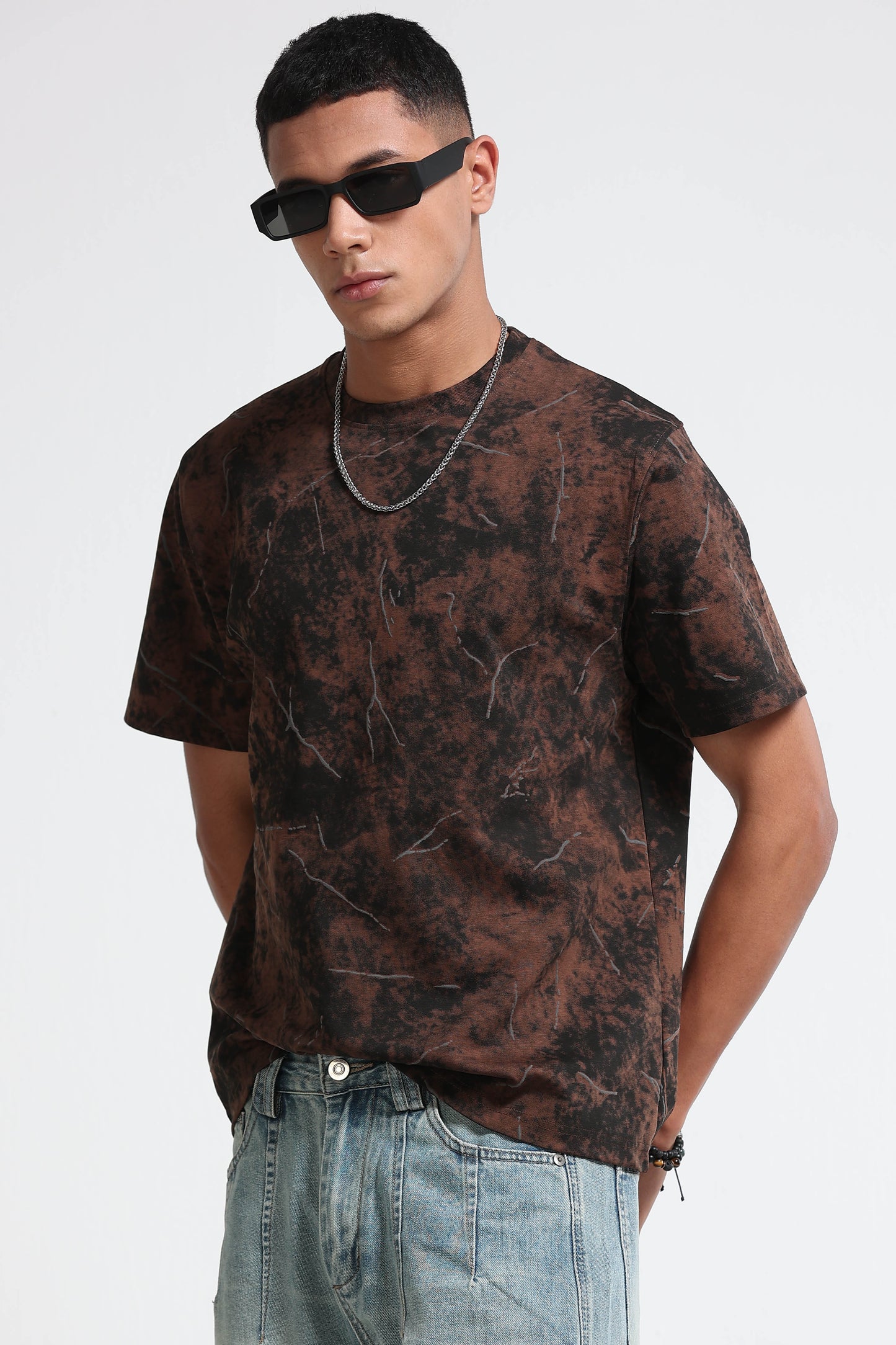 Premium Brown Self Designed T-Shirt