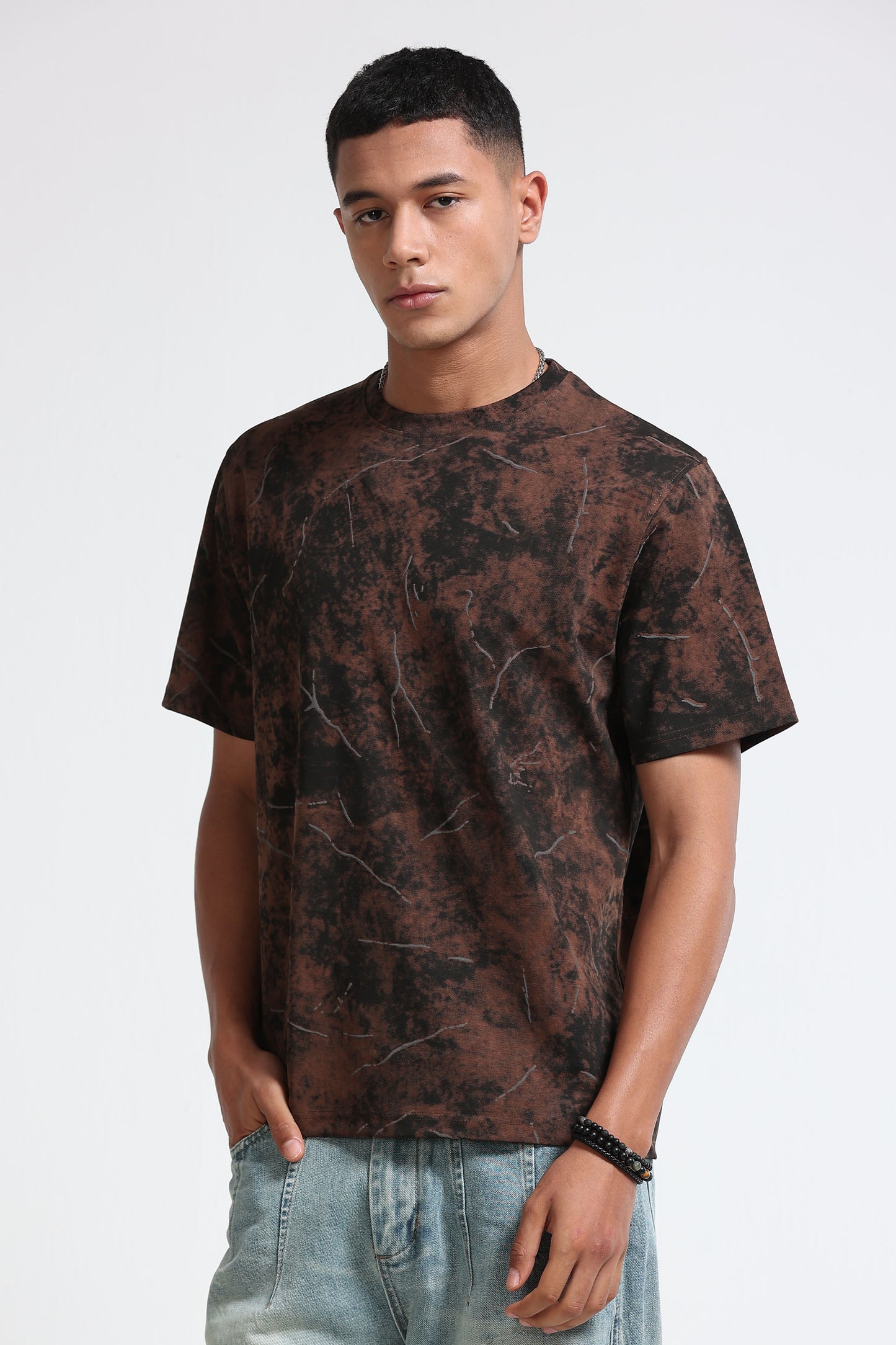 Premium Brown Self Designed T-Shirt