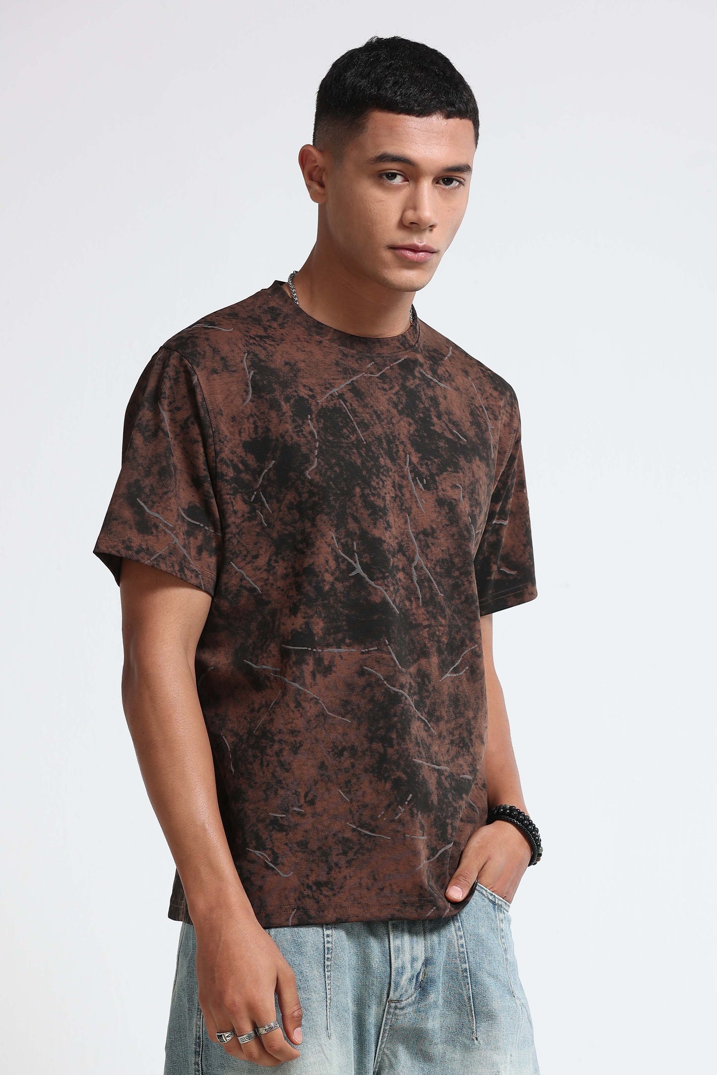 Premium Brown Self Designed T-Shirt