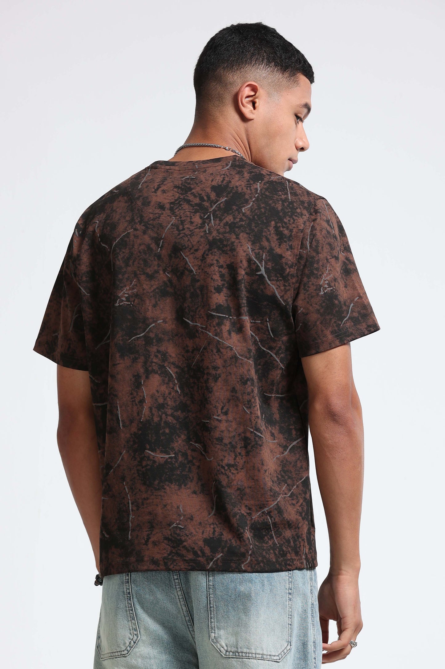 Premium Brown Self Designed T-Shirt